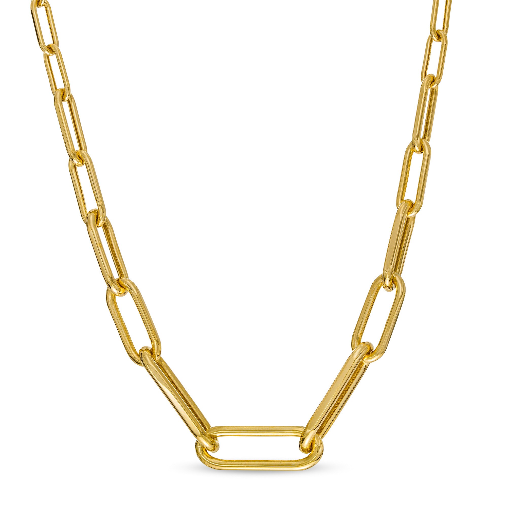 Graduated Paper Clip Link Necklace in 10K Gold - 16
