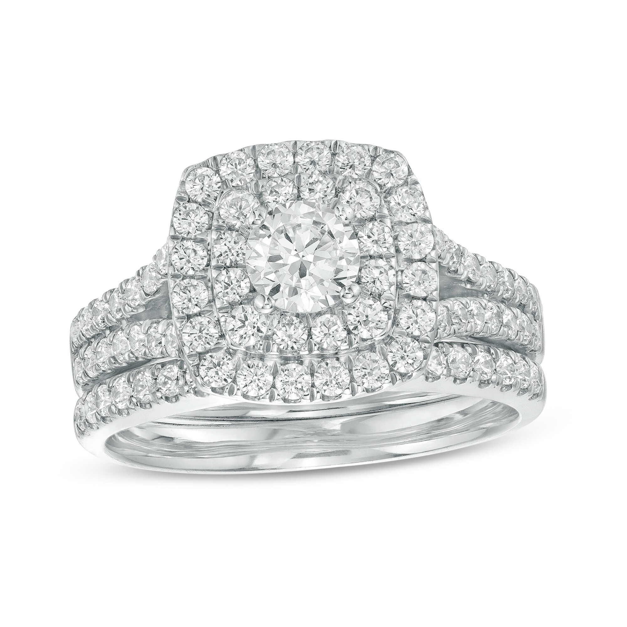 1-1/2 CT. T.W. Certified Diamond Cushion-Shaped Double Frame Split