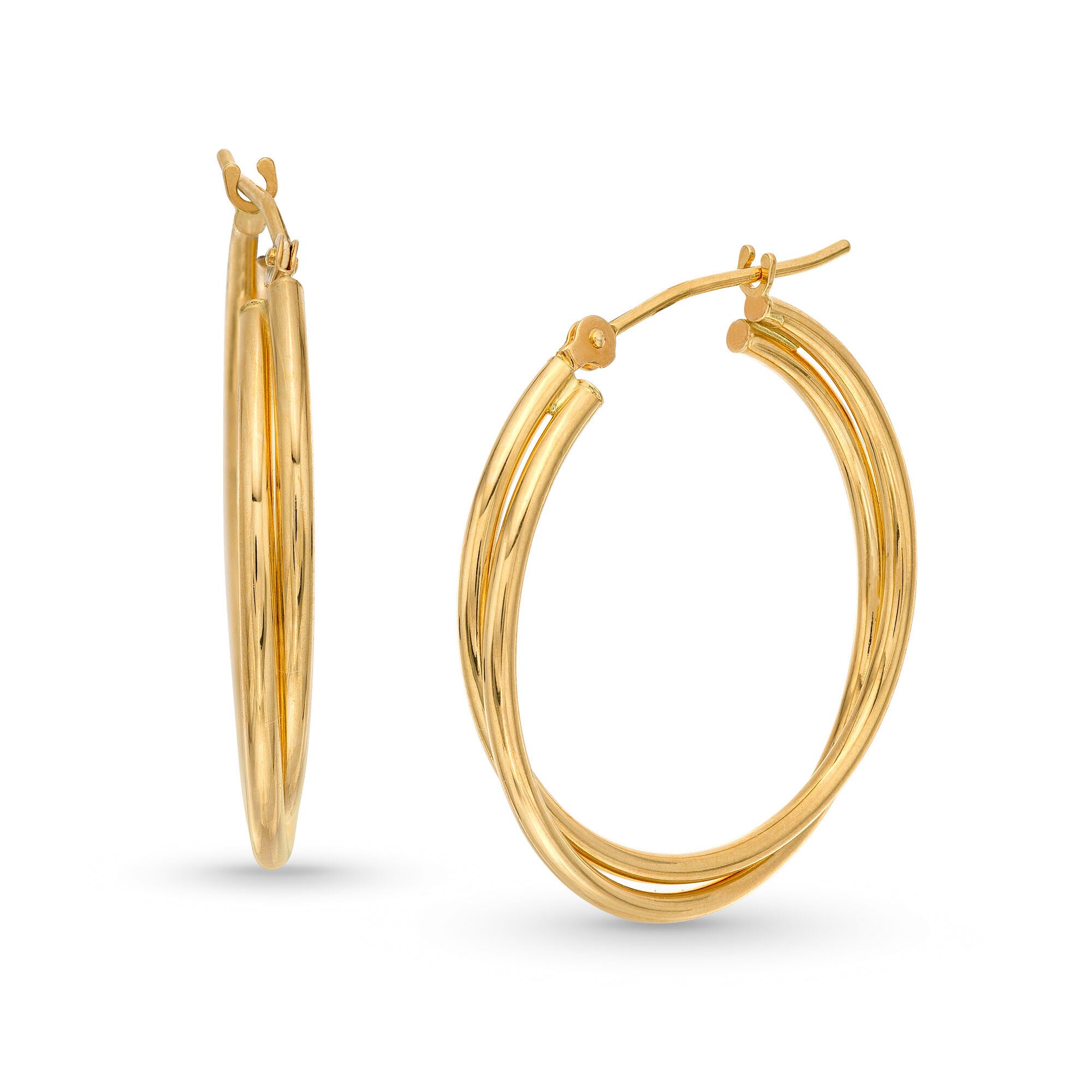 25.0mm Double Crossover Hoop Earrings in 14K Gold | Zales