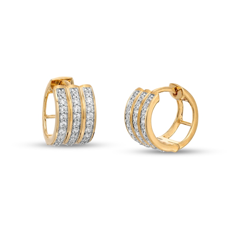 1/2 Diamond Triple Row Huggie Hoop Earrings in 10K Gold
