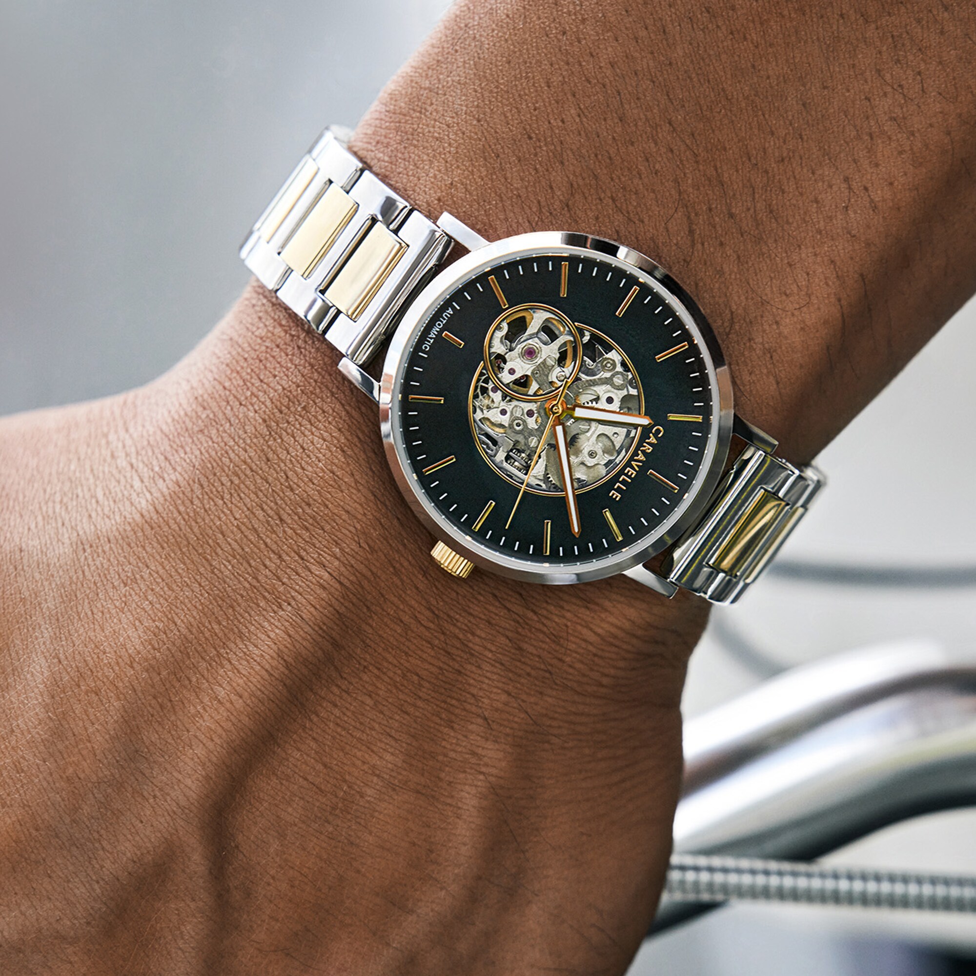 Men's Caravelle by Bulova Automatic Two-Tone Watch with Black