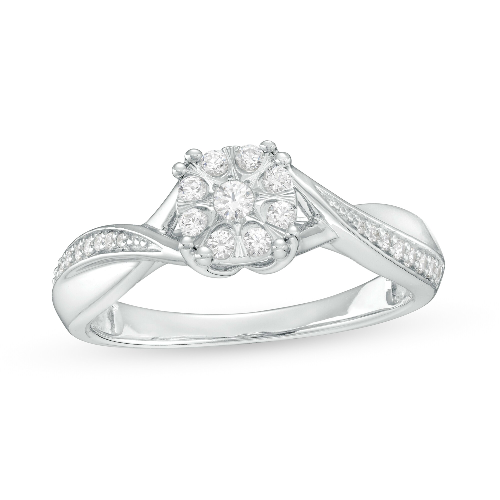 1/4 CT. T.W. Multi-Diamond Twist Shank Promise Ring in Sterling