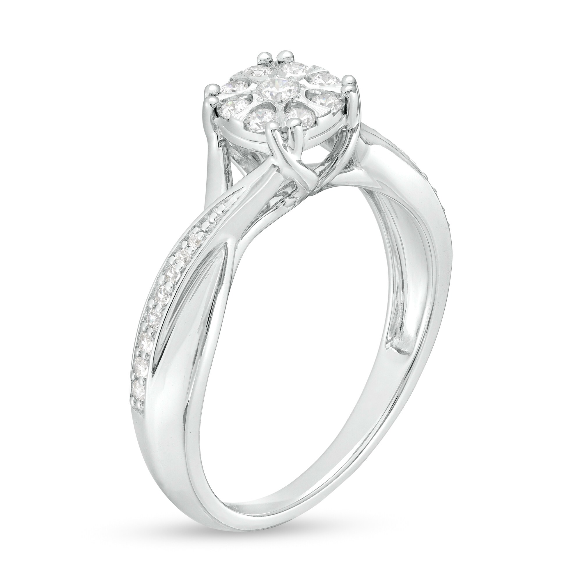 1/4 CT. T.W. Multi-Diamond Twist Shank Promise Ring in Sterling