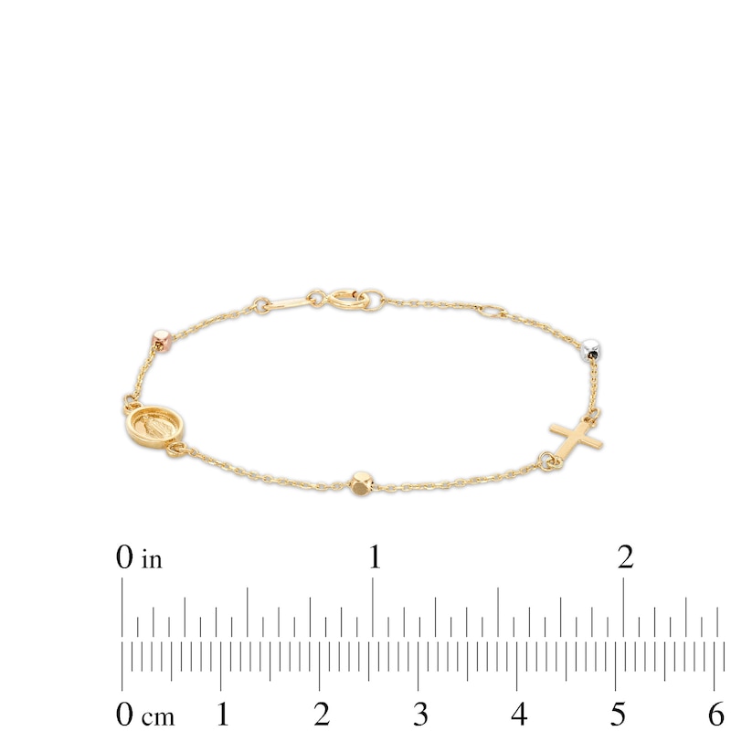 Child's Diamond-Cut Beaded Rosary Bracelet in Hollow 14K Tri-Tone