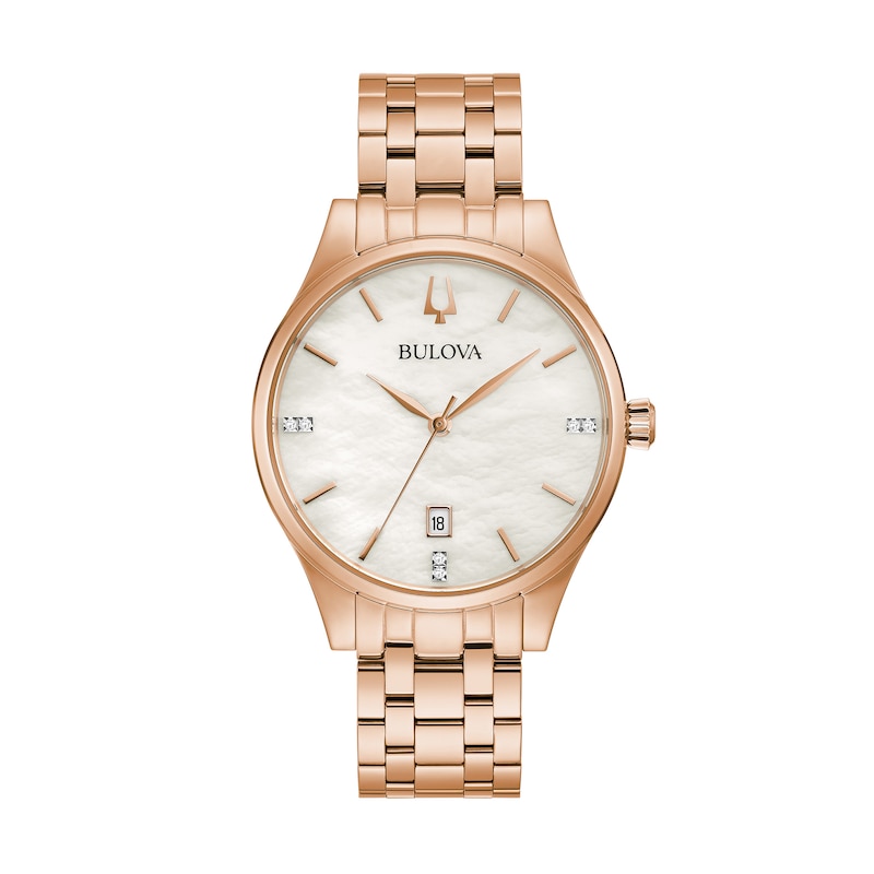 Harley Davidson Bulova Watch with Pink Mother of Pearl Face and Diamond Accents. Bulova Rubaiyat 45 Diamond Pink Dial Leather Strap Women main image 3