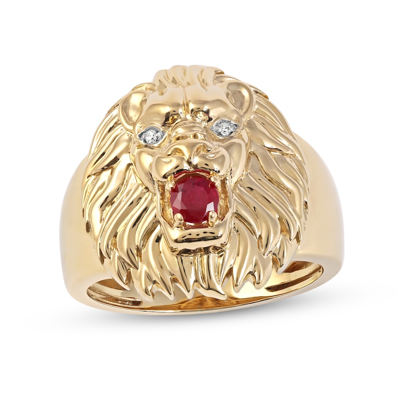 Ruby and Diamond Accent Lion Head Ring in 10K Gold Peoples