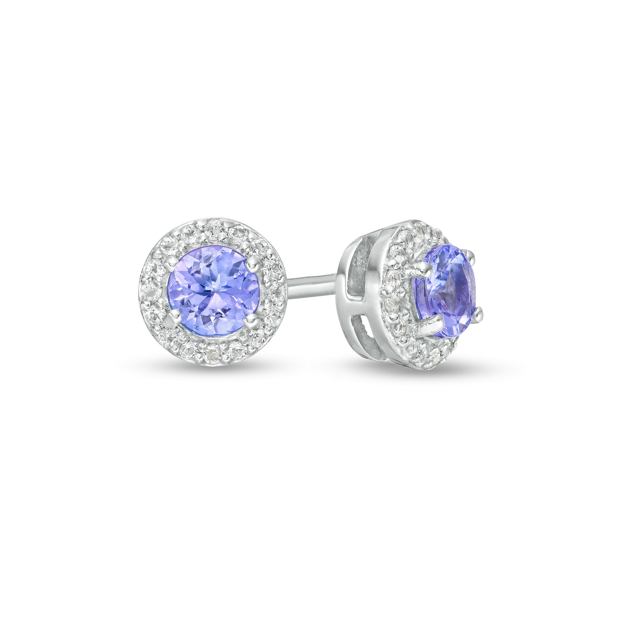 4.0mm Tanzanite and White Topaz Frame Stud Earrings in Sterling