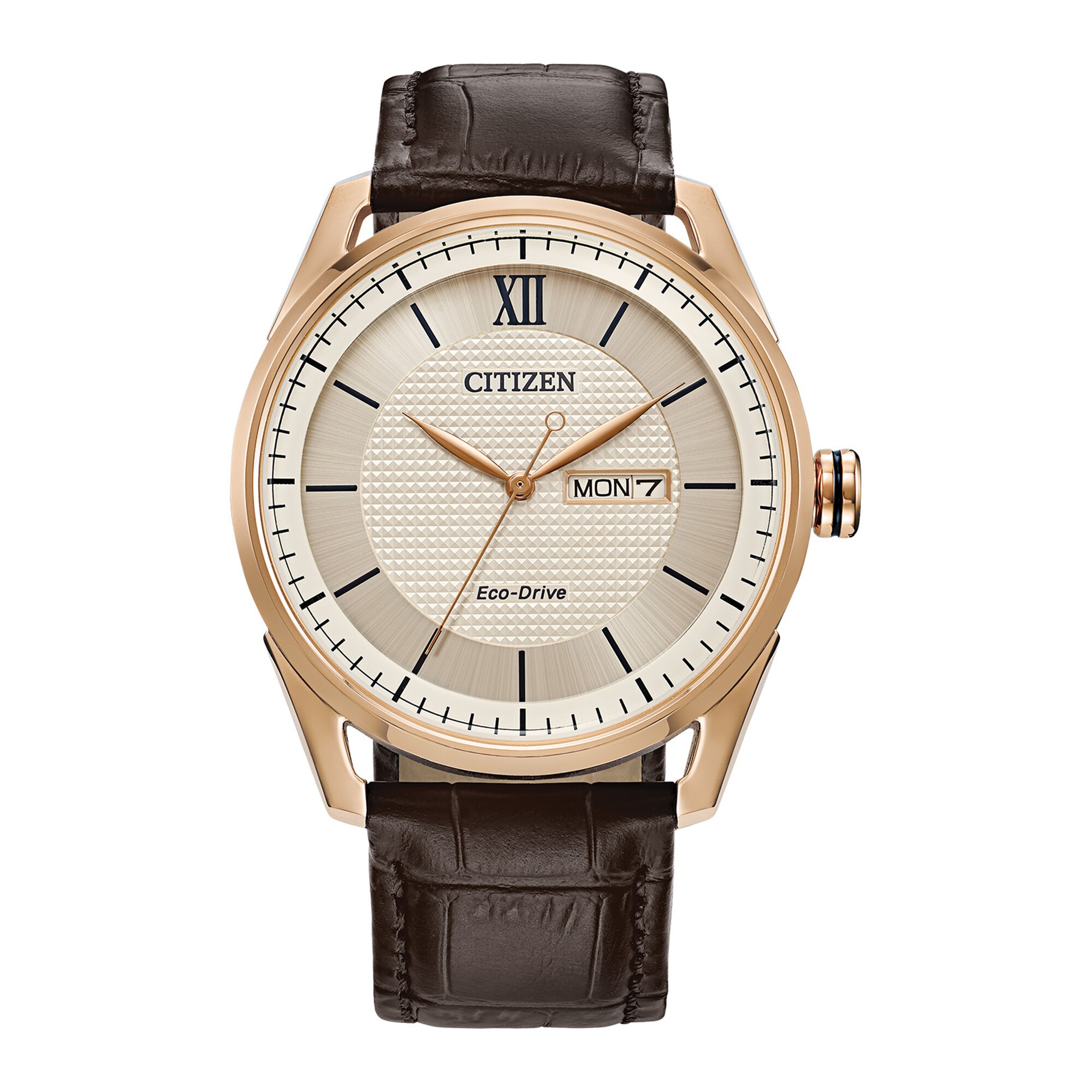 Men's Citizen Eco-Drive® Classic Rose-Tone Leather Strap Watch