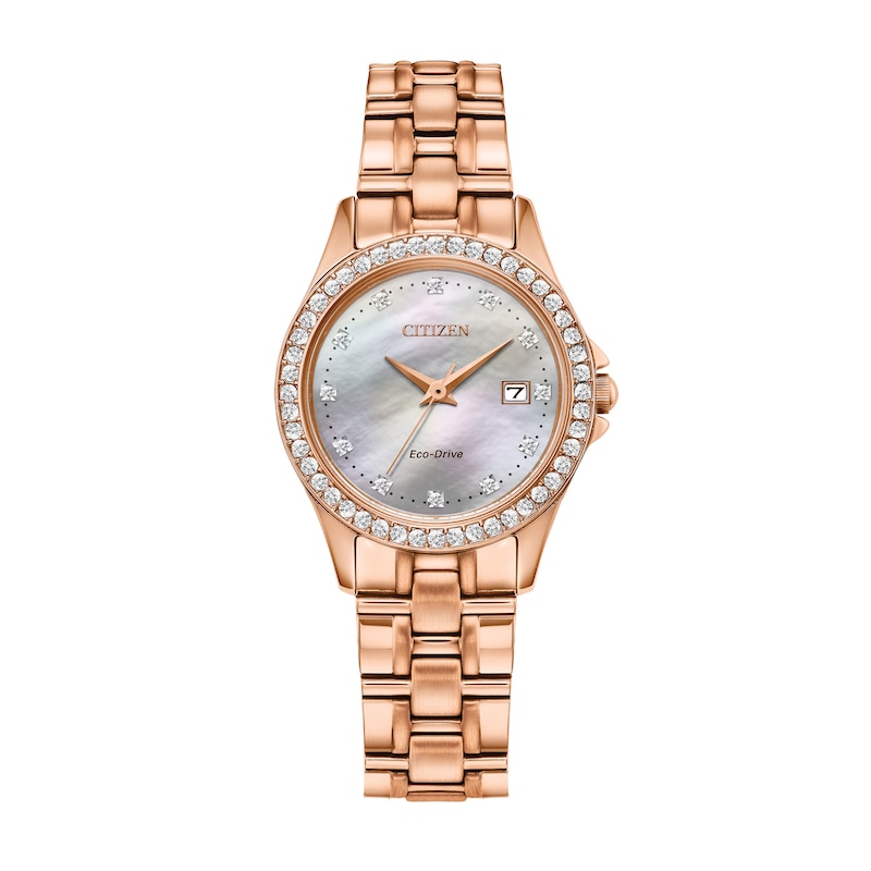 Ladies' Citizen Eco-Drive® Silhouette Crystal Accent Rose-Tone Watch and  Bangle Bracelet Box Set (Model: EW1847-60Y)
