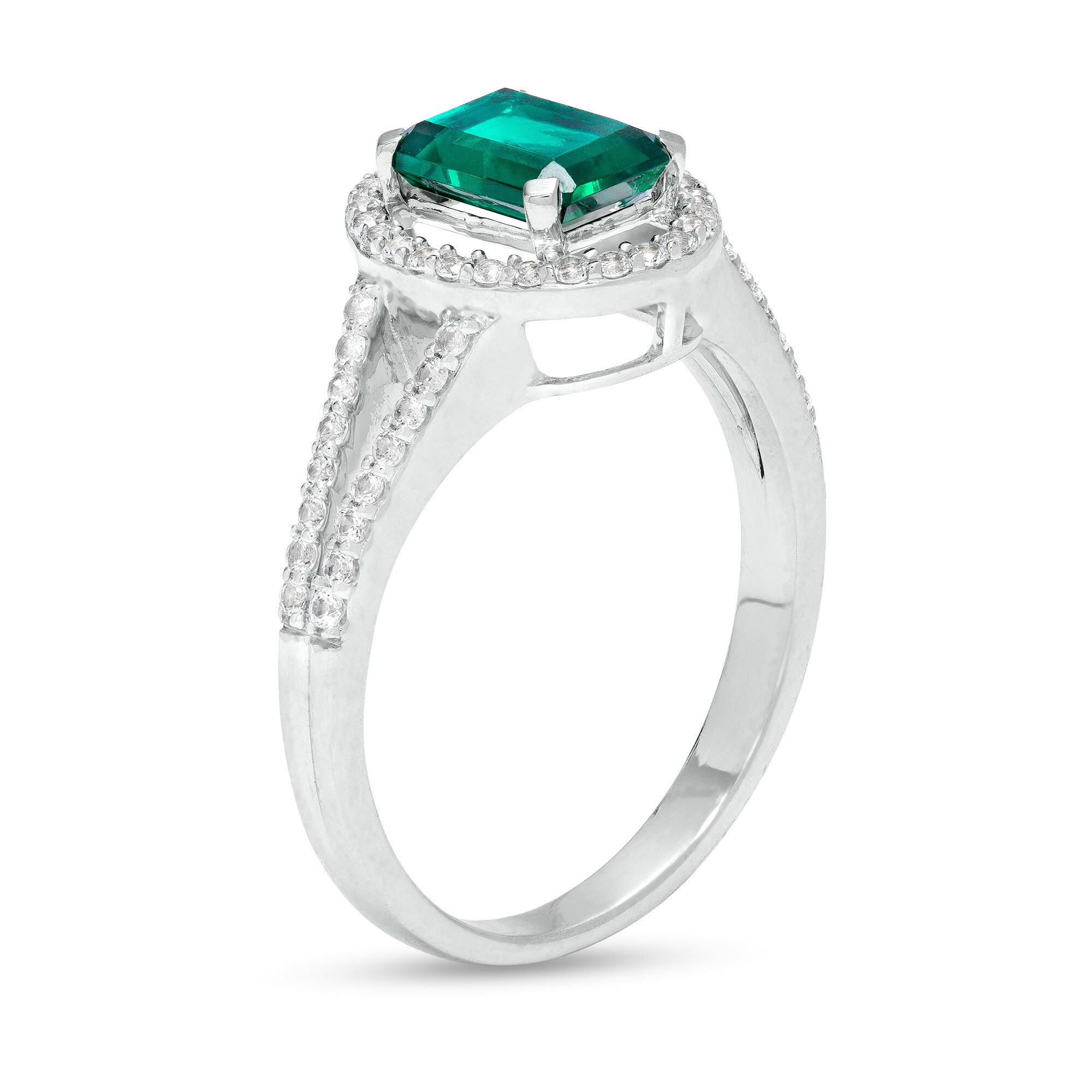 Emerald-Cut Lab-Created Emerald and White Sapphire Oval Frame