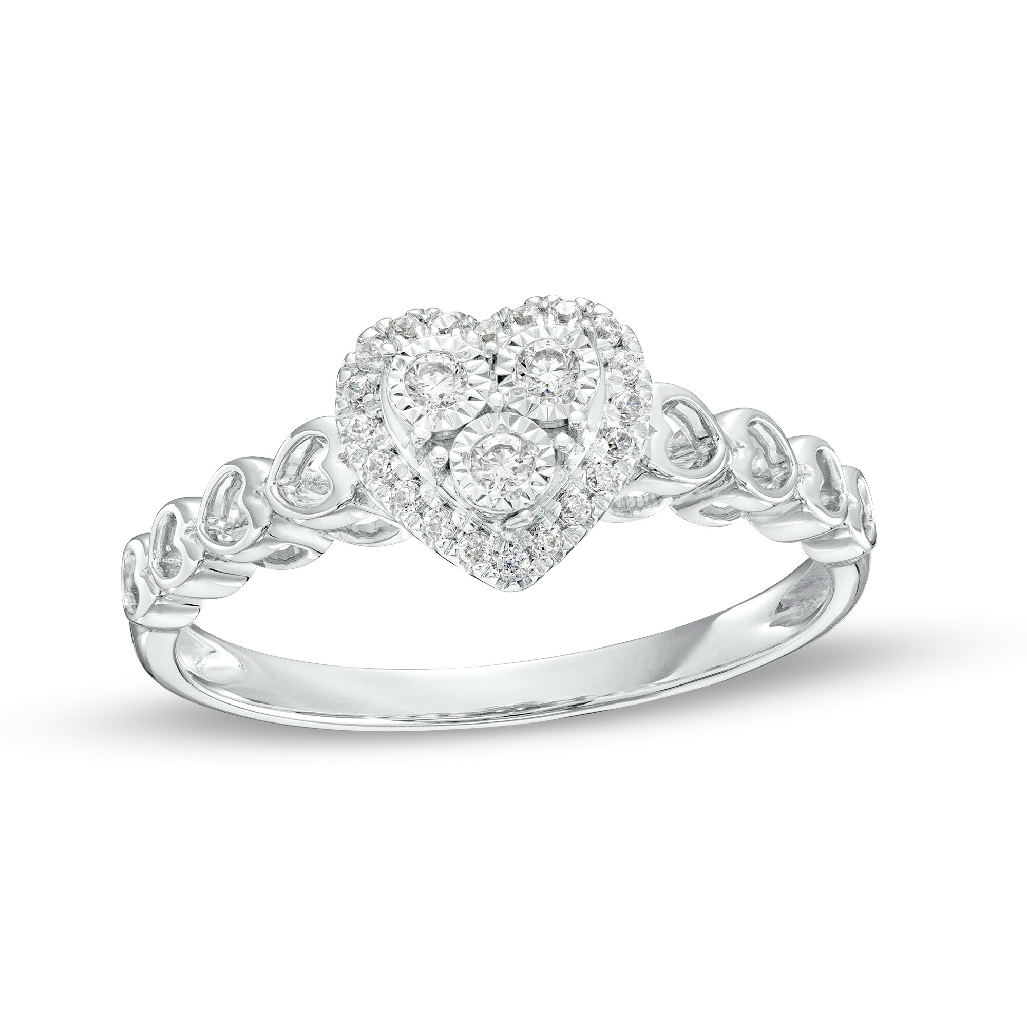 1/8 CT. T.W. Heart-Shaped Multi-Diamond Frame Promise Ring in