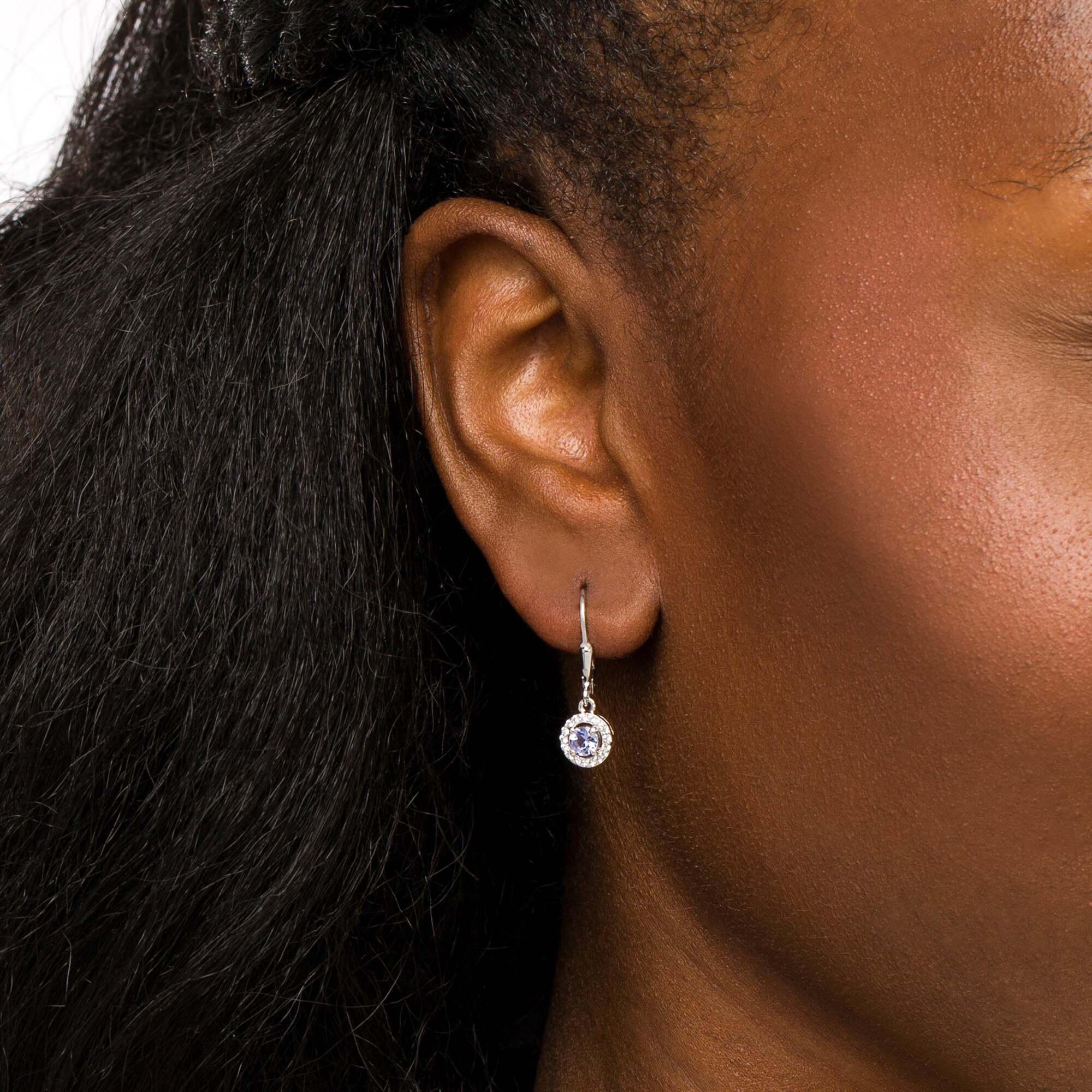 Tanzanite and White Lab-Created Sapphire Frame Drop Earrings in