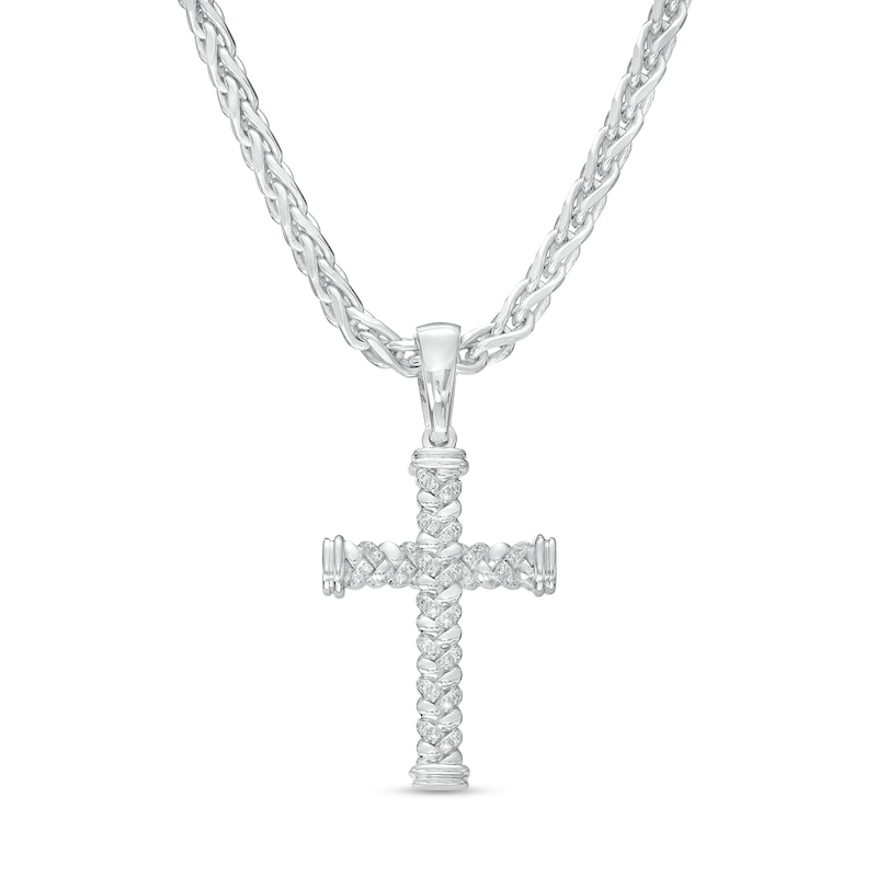 Men's Diamond Weave Cross Pendant in Sterling Silver