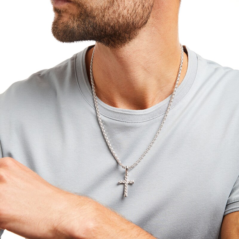 Men's Diamond Weave Cross Pendant in Sterling Silver