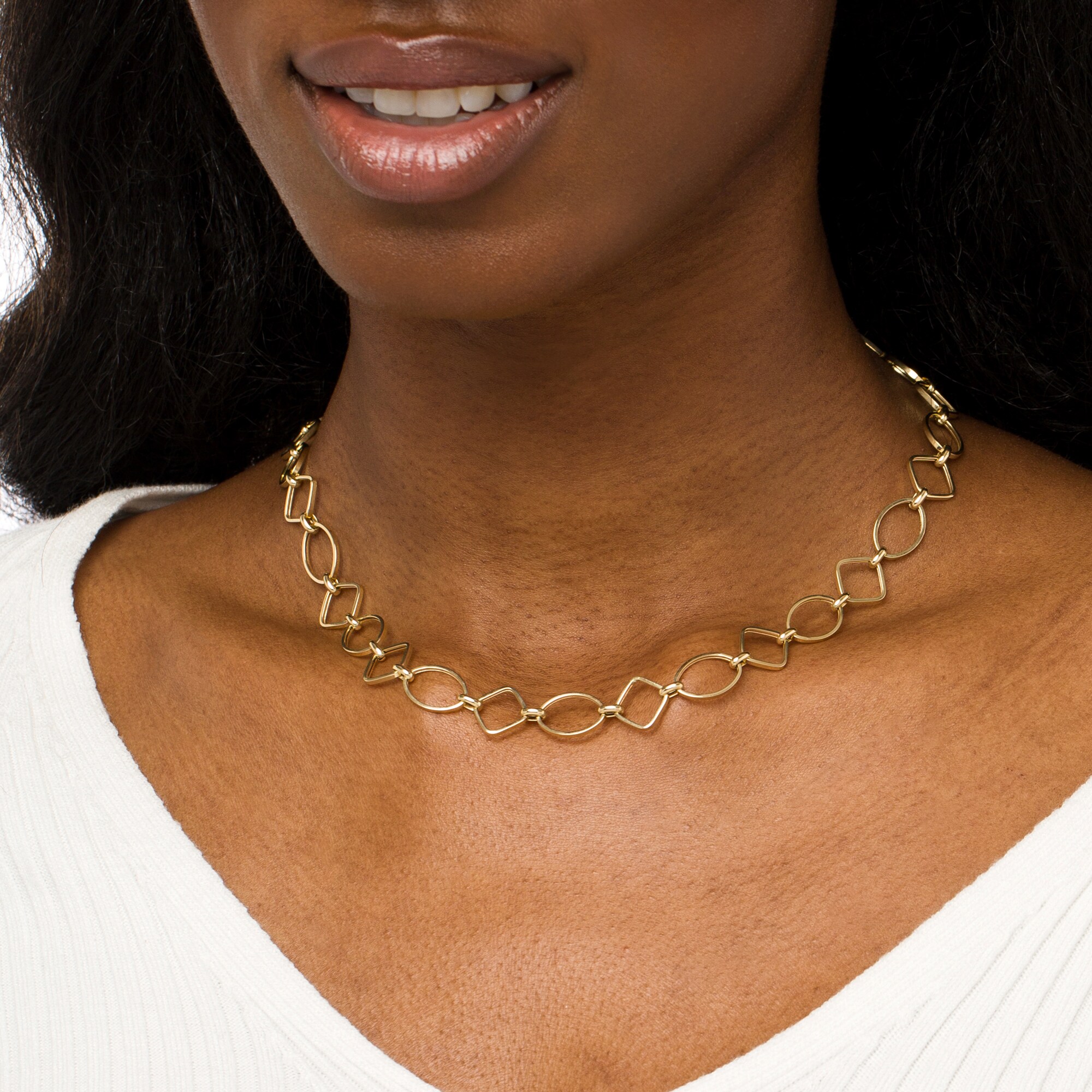 Outlined Square and Oval Alternating Link Necklace in 10K Gold | Zales
