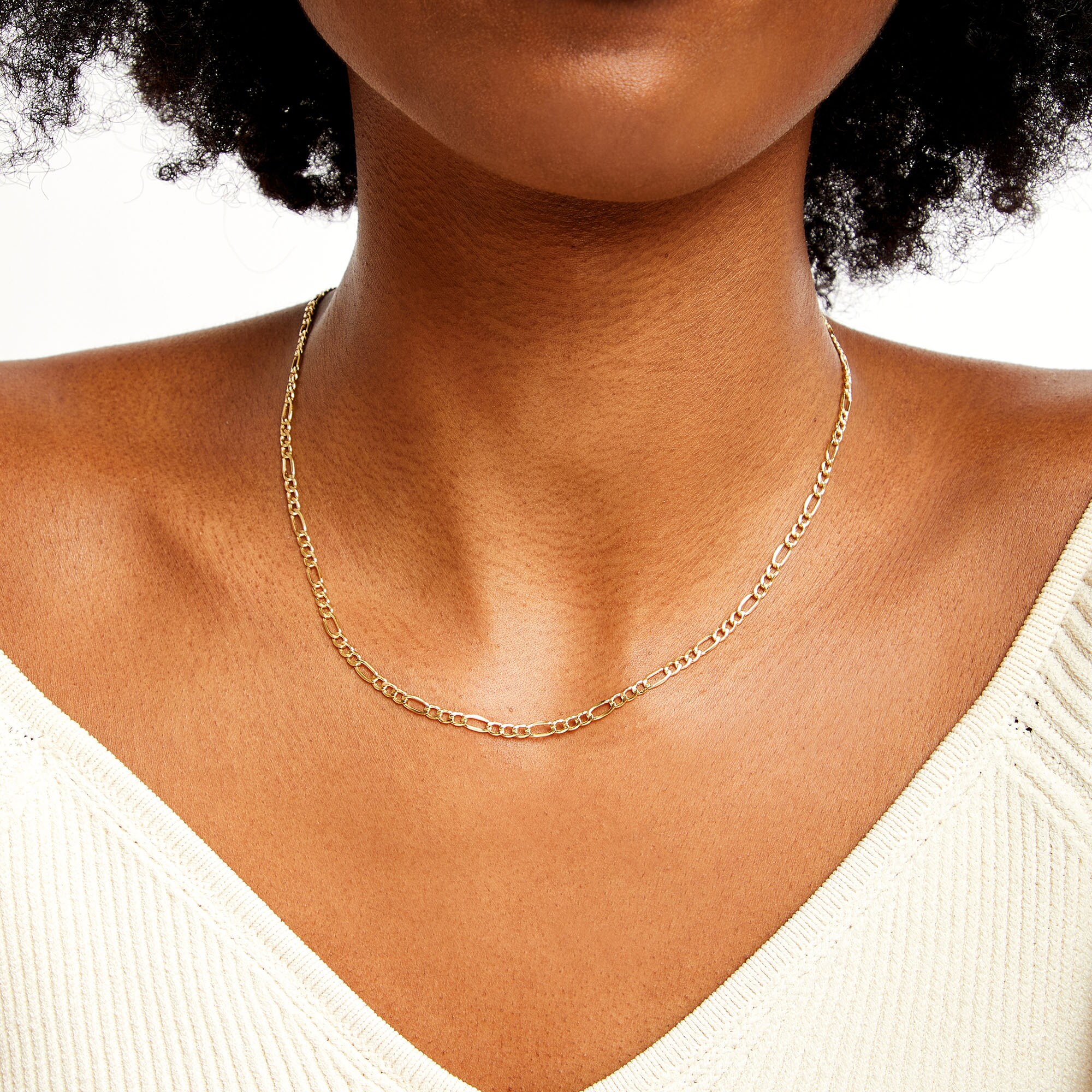 3.4mm Diamond-Cut Figaro Chain Necklace in Hollow 10K Gold