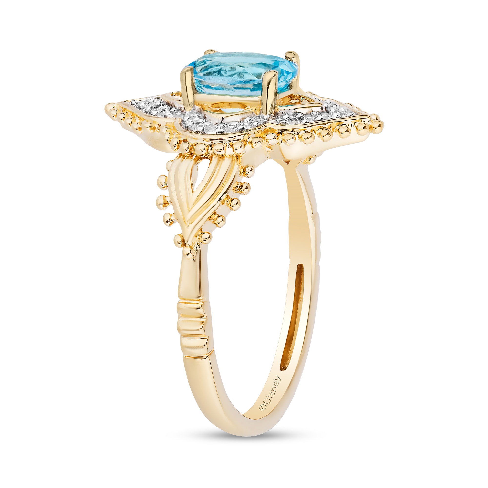 Enchanted Disney Jasmine Oval Swiss Blue Topaz and 1/10 CT. T.W.