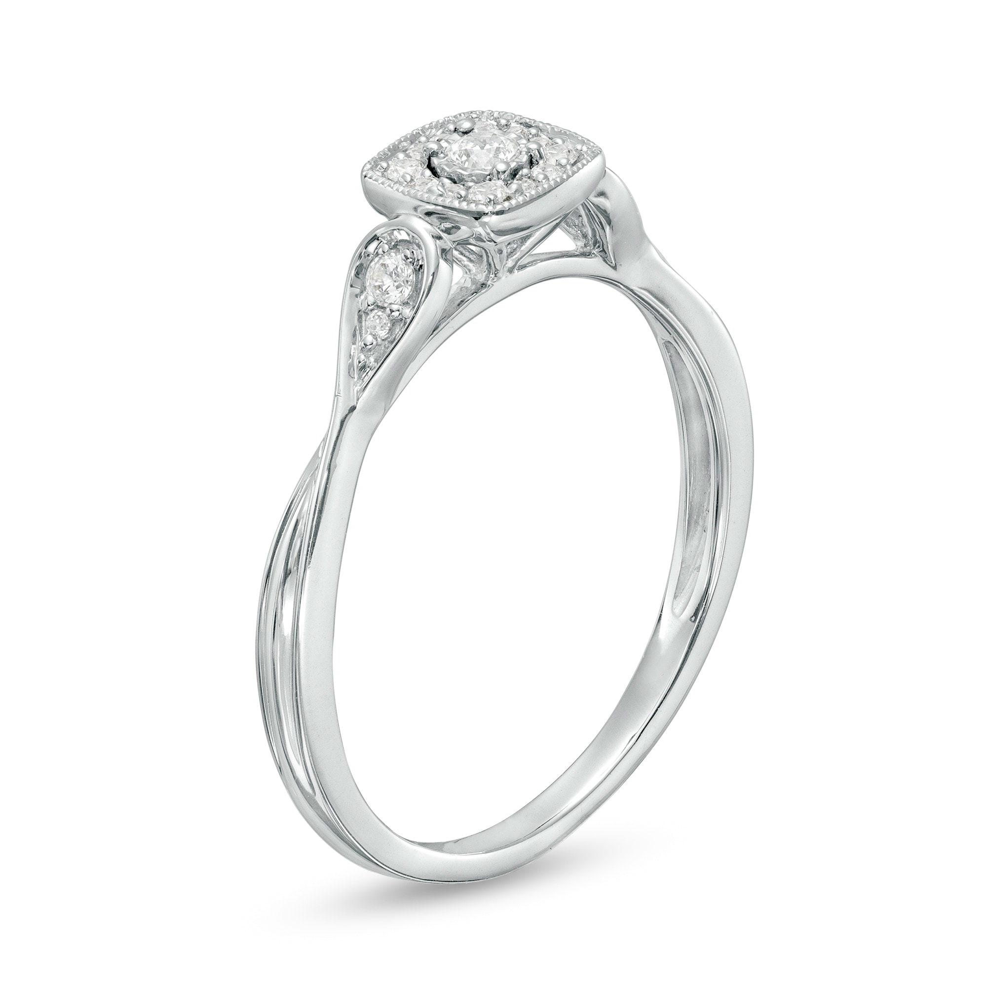1/6 CT. T.W. Multi-Diamond Square Frame Tapered Teardrop Shank