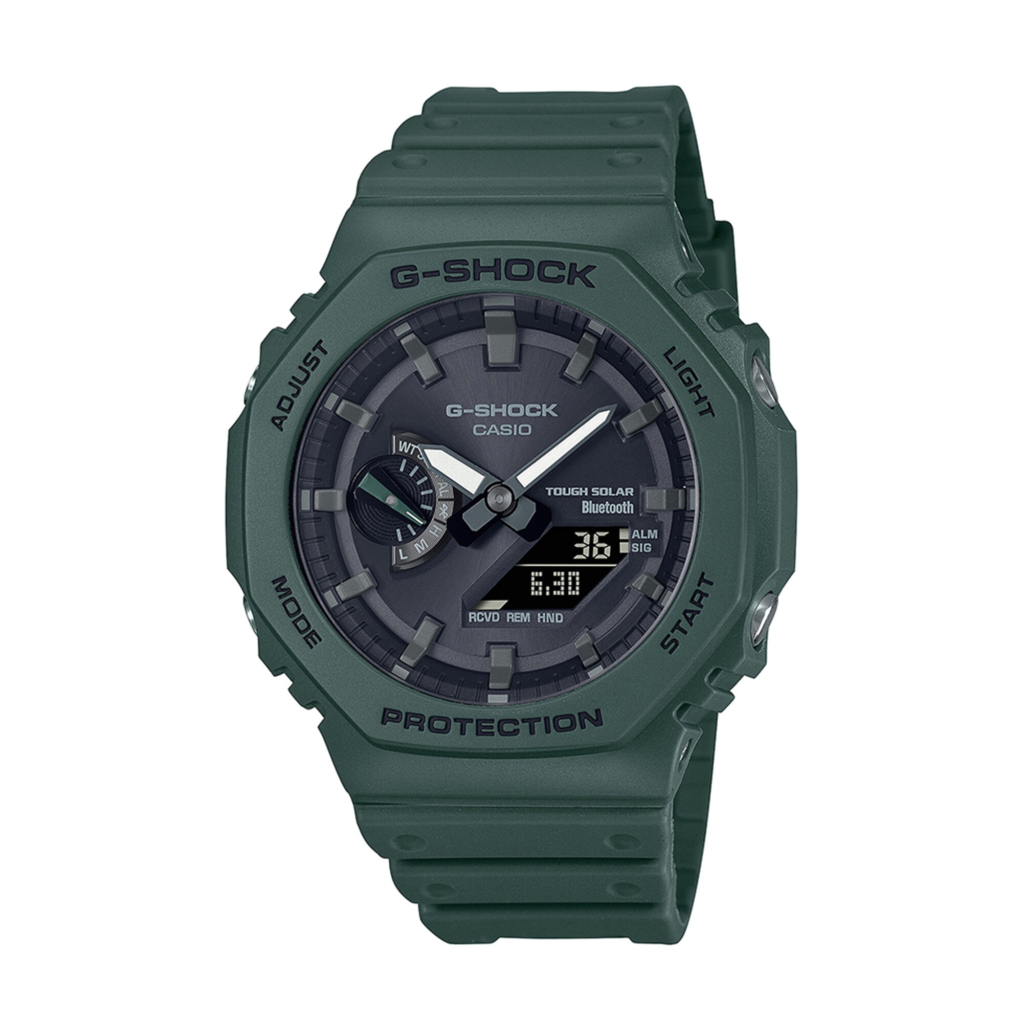 時計 CASIO G-SHOCK GA-2100 Men's Casio G-Shock Classic Solar Powered Green Resin Strap Watch