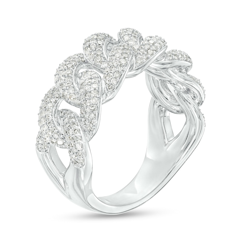 1-1/4 Diamond Multi-Row Cuban Chain Link Ring in 10K White Gold
