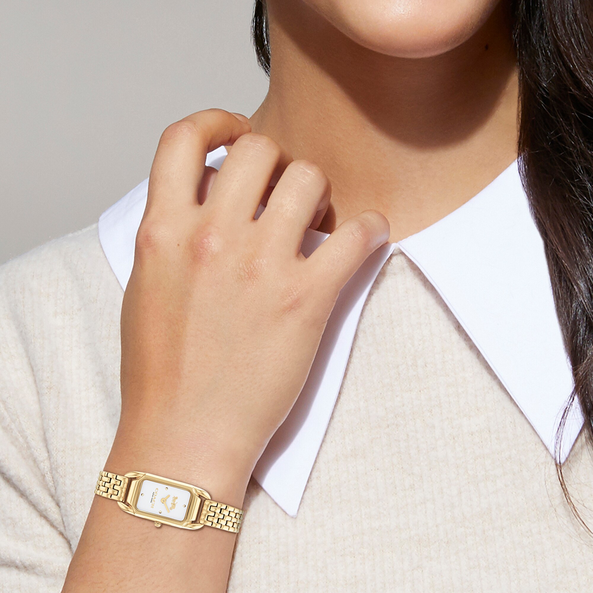 Ladies' Coach Cadie Gold-Tone Watch with Rectangular White Dial