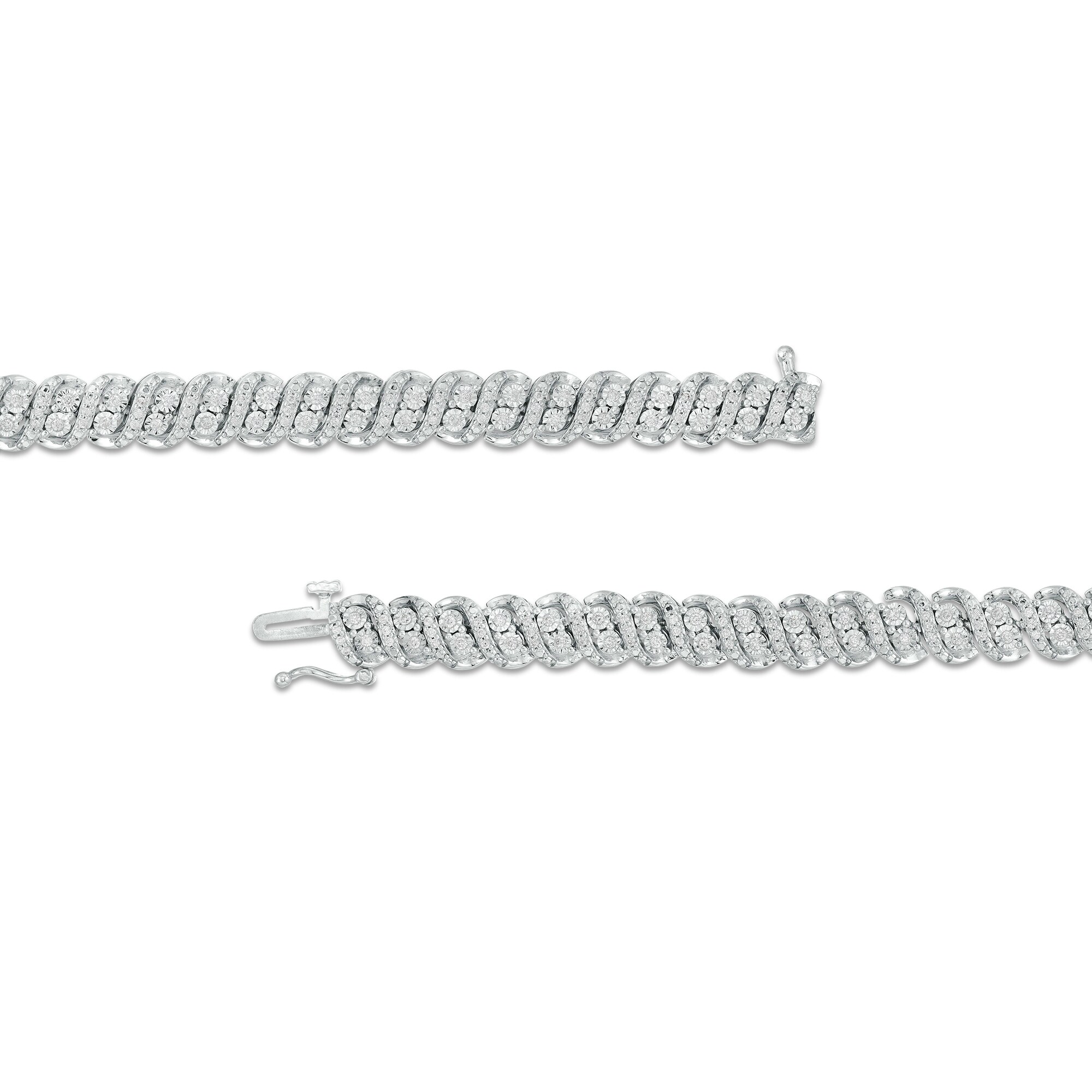 1 CT. T.W. Diamond Double Row Alternating Swirl Line Bracelet in