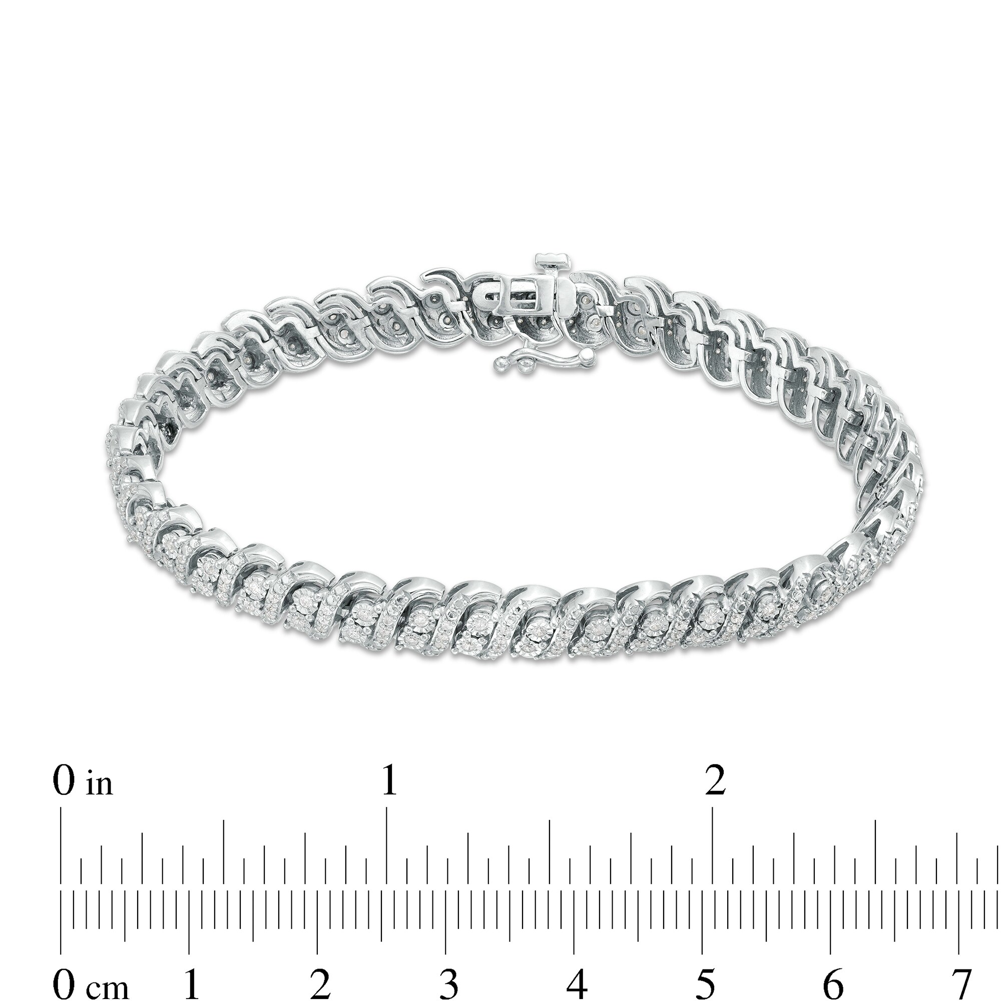 1 CT. T.W. Diamond Double Row Alternating Swirl Line Bracelet in