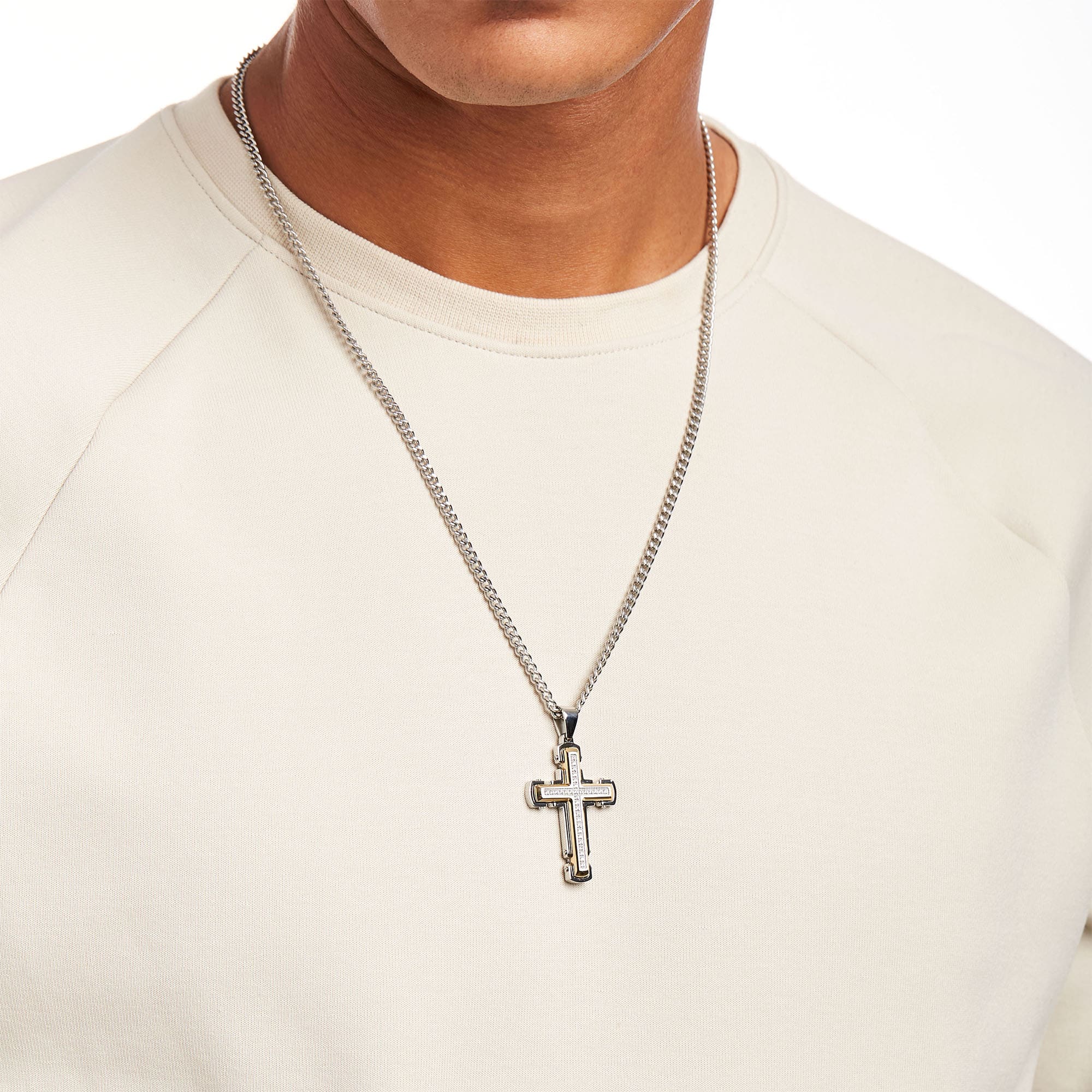 Christian　オリエント Men's 1/4 CT. T.W. Diamond Gothic Cross Pendant in Stainless Steel