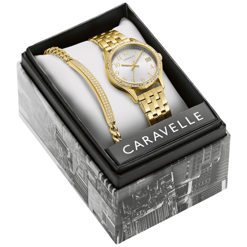 Ladies' Caravelle by Bulova Crystal Accent Gold-Tone Watch and