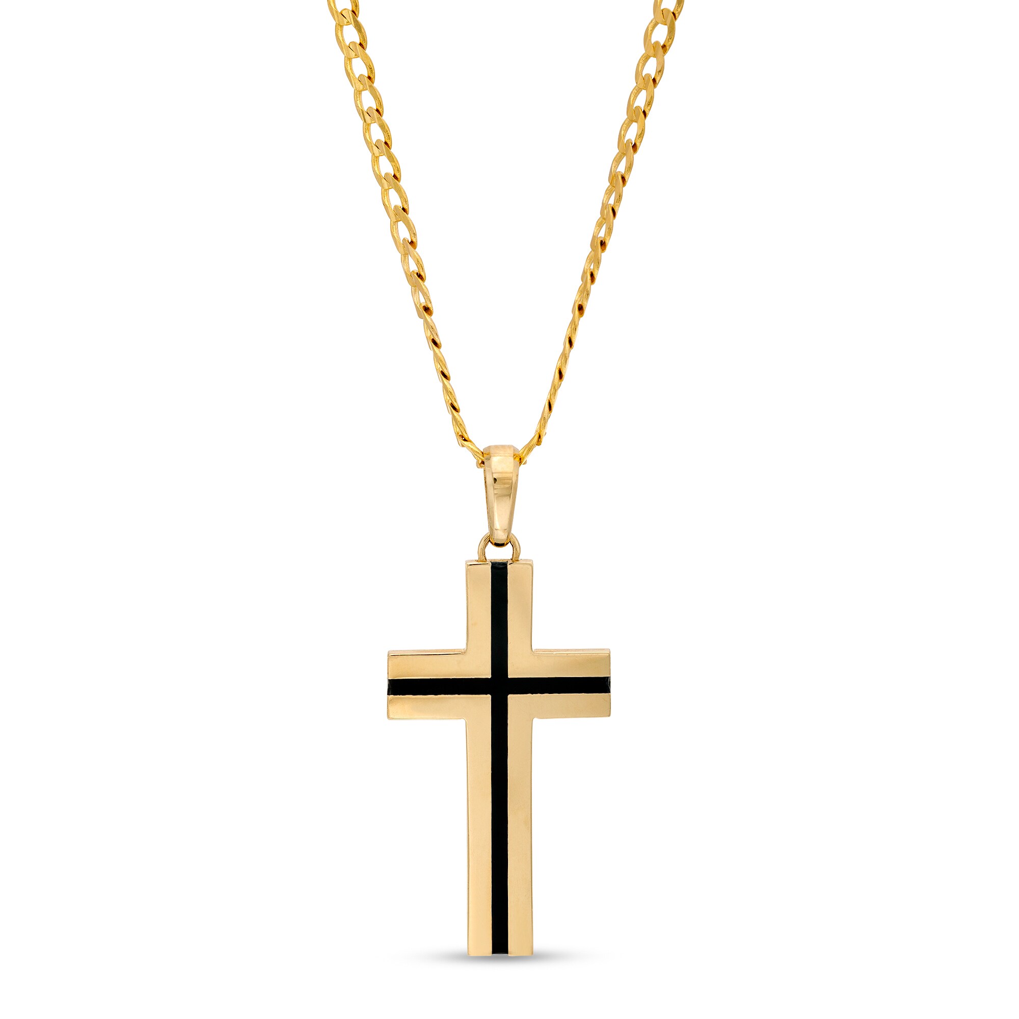 Men's Black Enamel Cross Pendant in 10K Gold – 22
