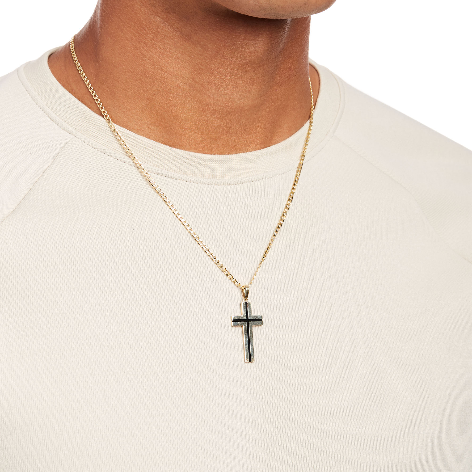 Men's Black Enamel Cross Pendant in 10K Gold – 22