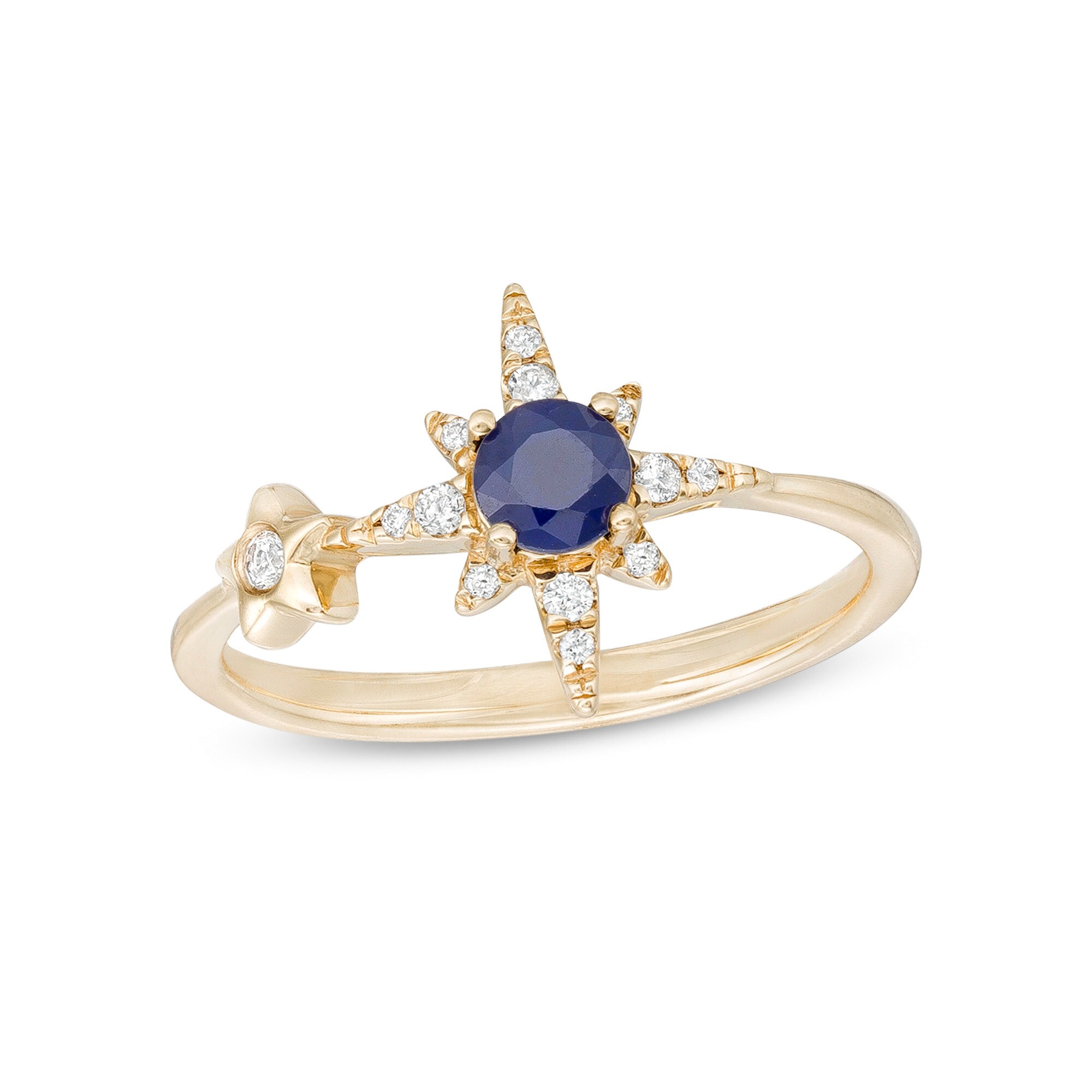 Blue Sapphire and 1/10 CT. T.W. Diamond Double Star Ring in 10K