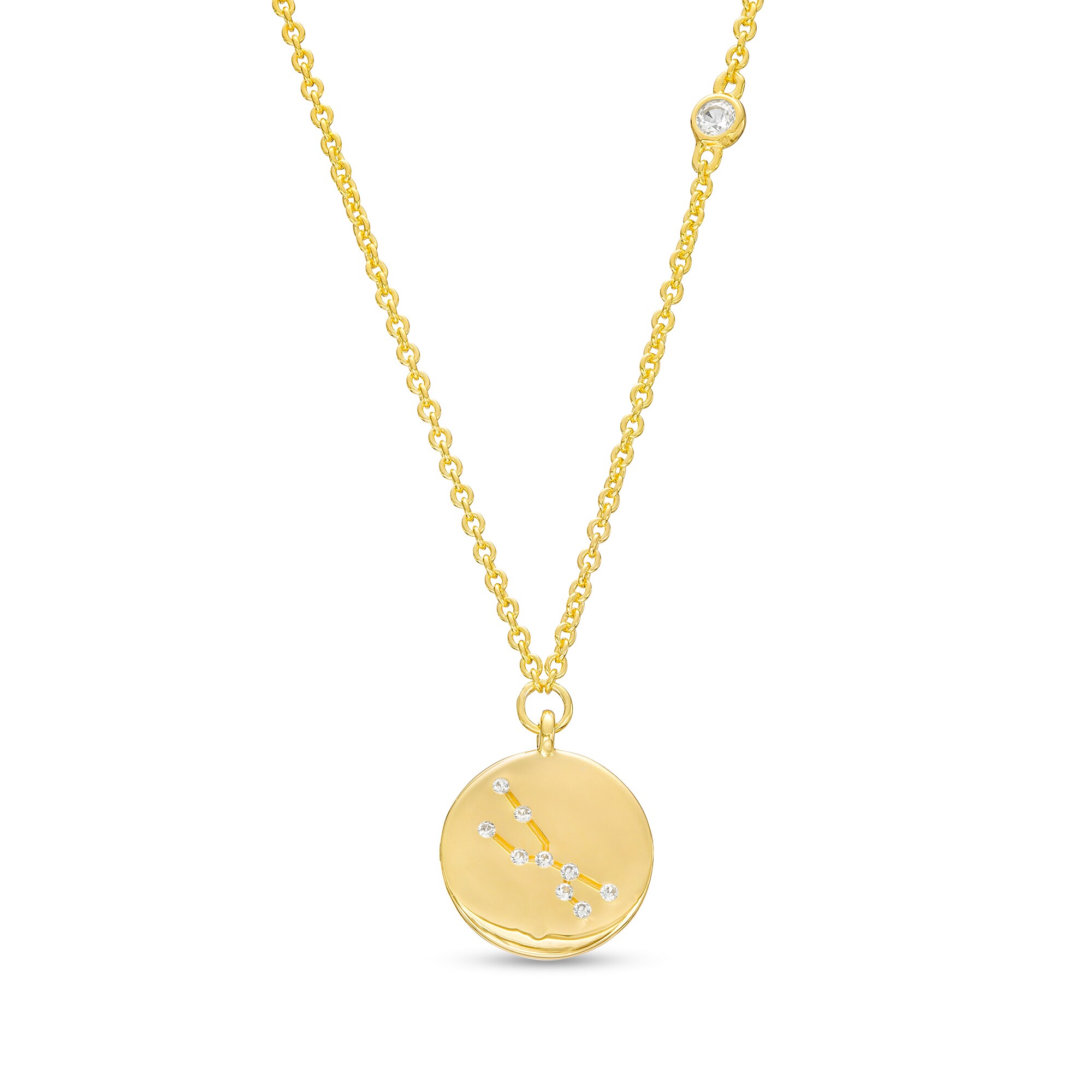 White Lab-Created Sapphire Taurus Constellation Disc Necklace in