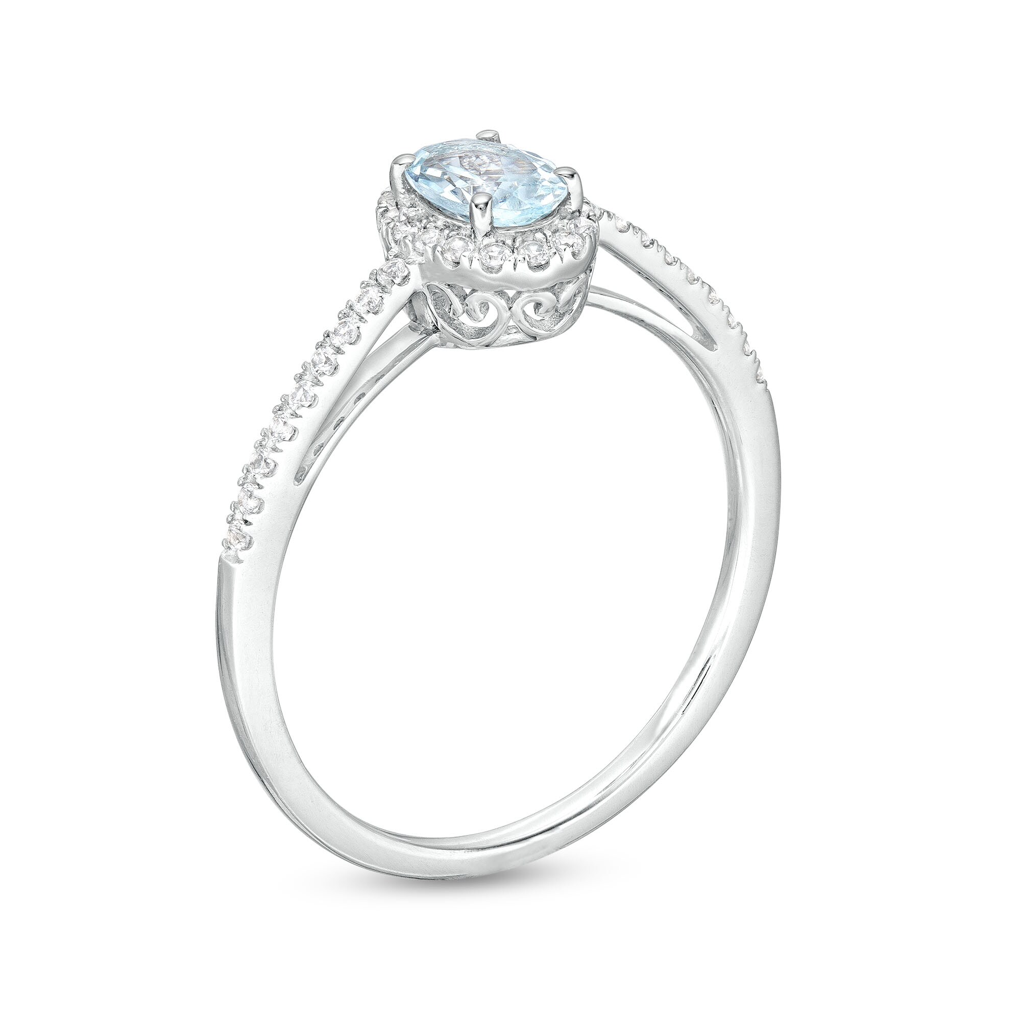Oval Aquamarine and White Lab-Created Sapphire Frame Ring in 10K