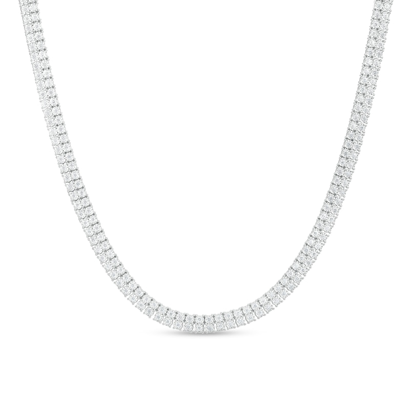 Men's Diamond Double Row Tennis Necklace in 10K White Gold 24