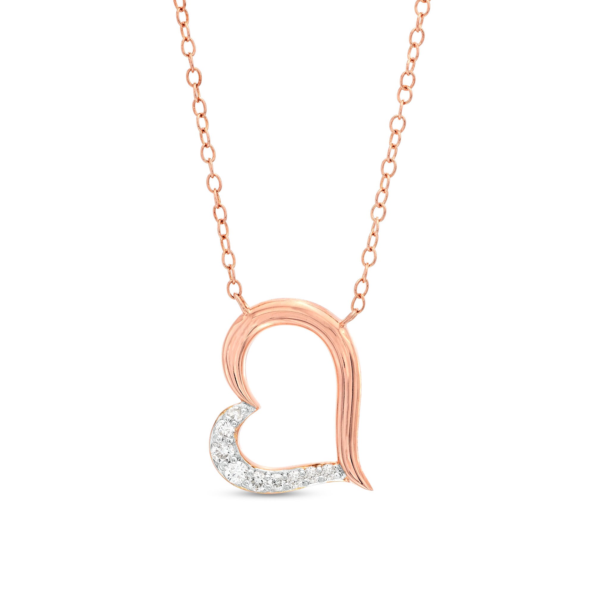 1/8 CT. T.W. Diamond Tilted Heart Necklace in Sterling Silver with