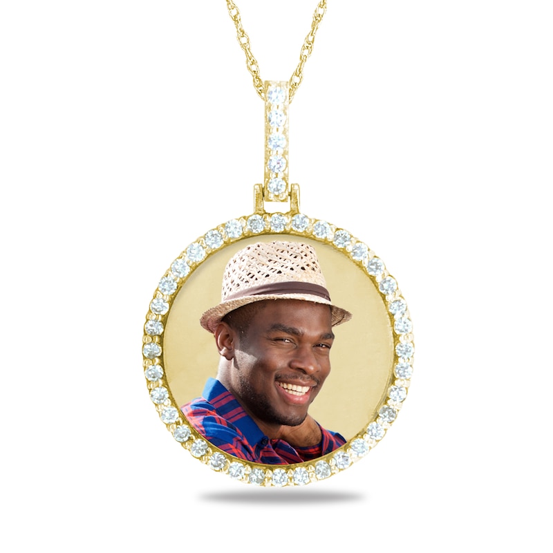 Diamond Frame Engravable Photo Circle Pendant in 10K