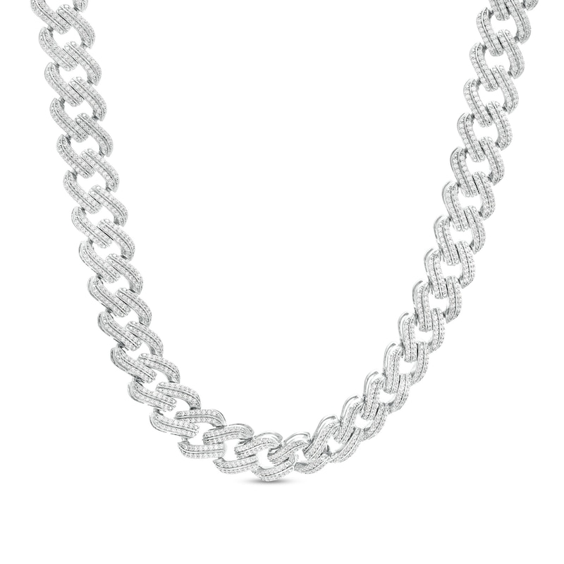 Men's 10 Diamond Curb Chain Necklace in 10K White Gold