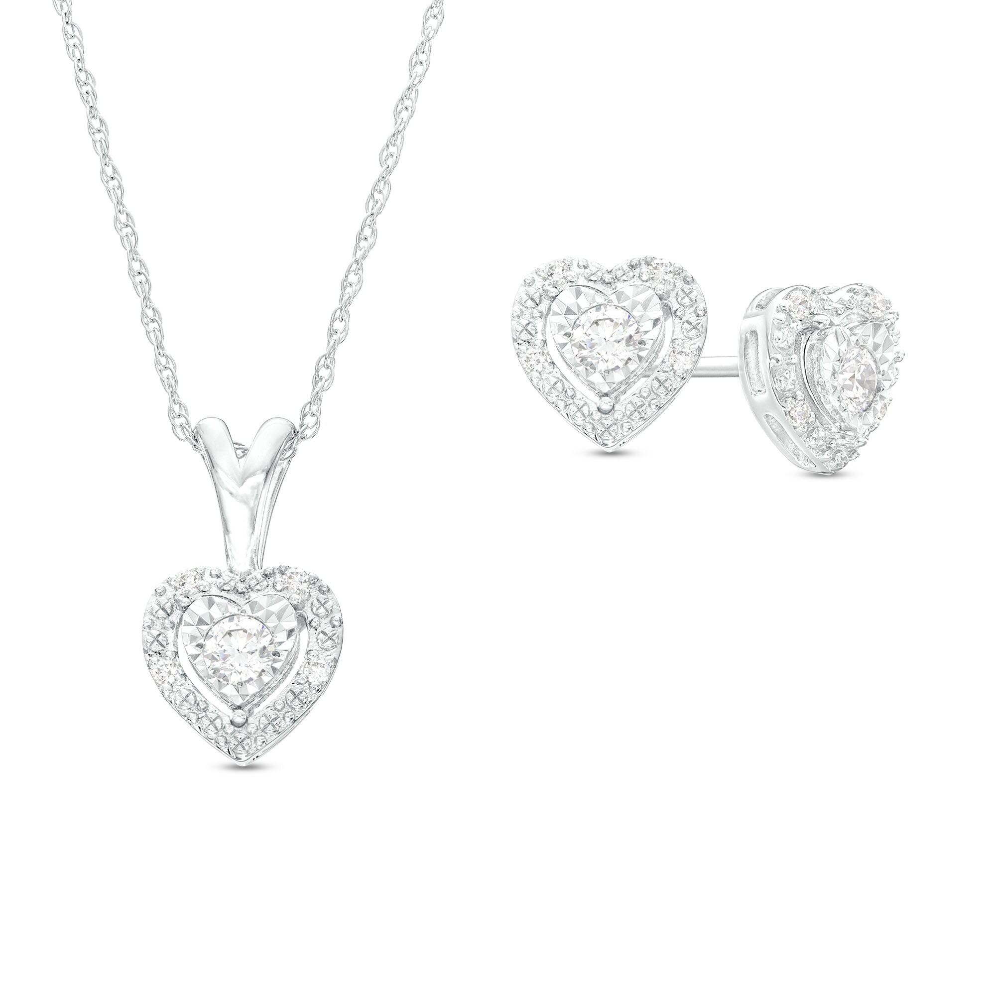1/4 CT. T.W. Diamond Frame Heart Pendant and Stud Earrings Set in