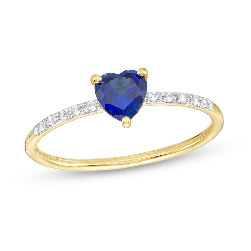 Heart-Shaped Blue and White Lab-Created Sapphire Promise Ring in