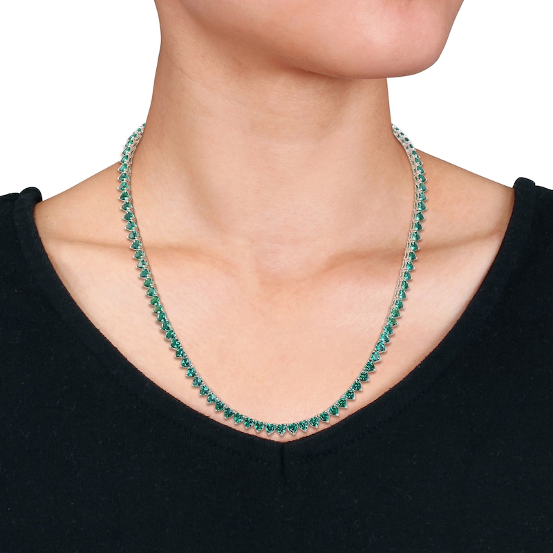 Heart-Shaped Lab-Created Emerald Tennis Necklace in Sterling