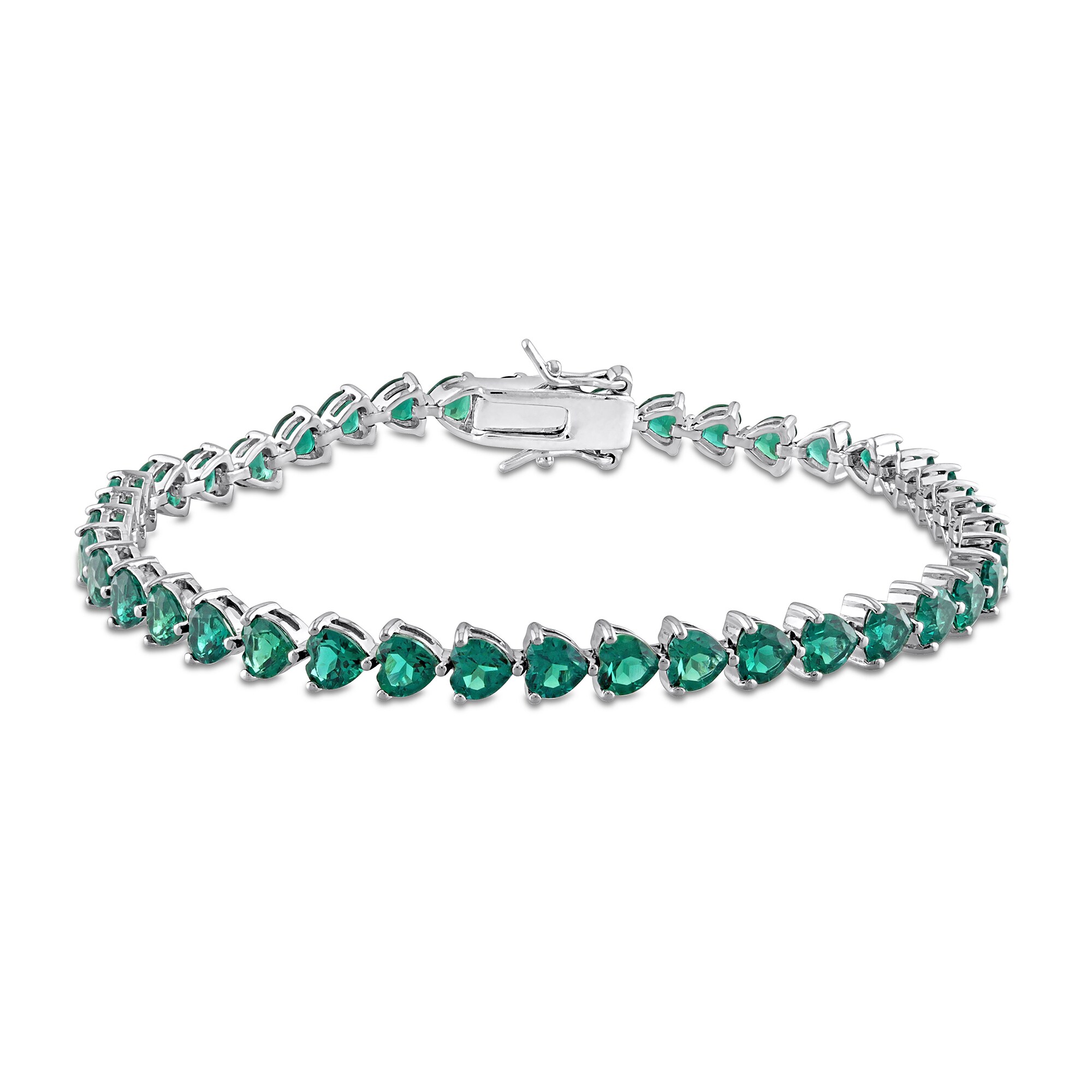4.0mm Heart-Shaped Lab-Created Emerald Tennis Bracelet in Sterling