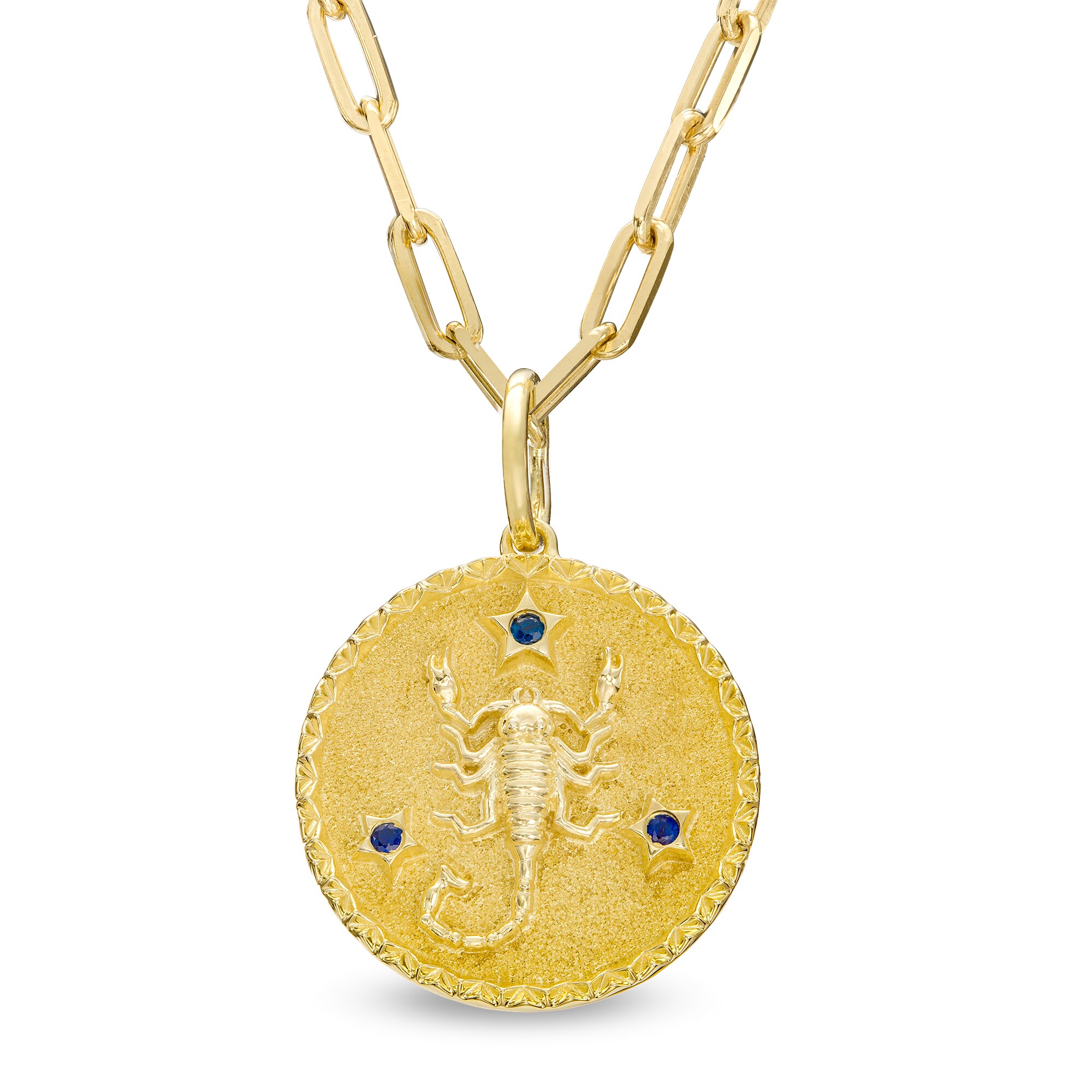 Blue Sapphire Scorpio Zodiac Symbol Textured Frame Medallion