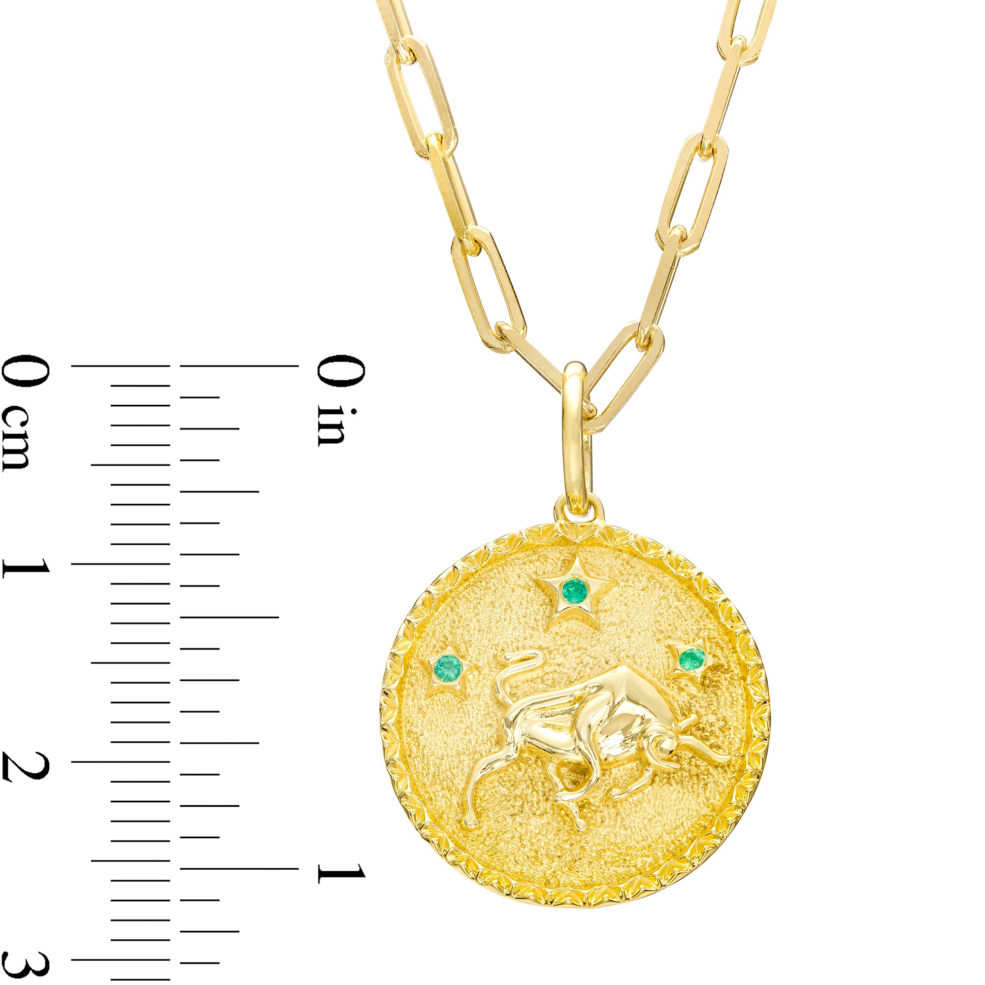 Emerald Taurus Zodiac Symbol Textured Frame Medallion Pendant in