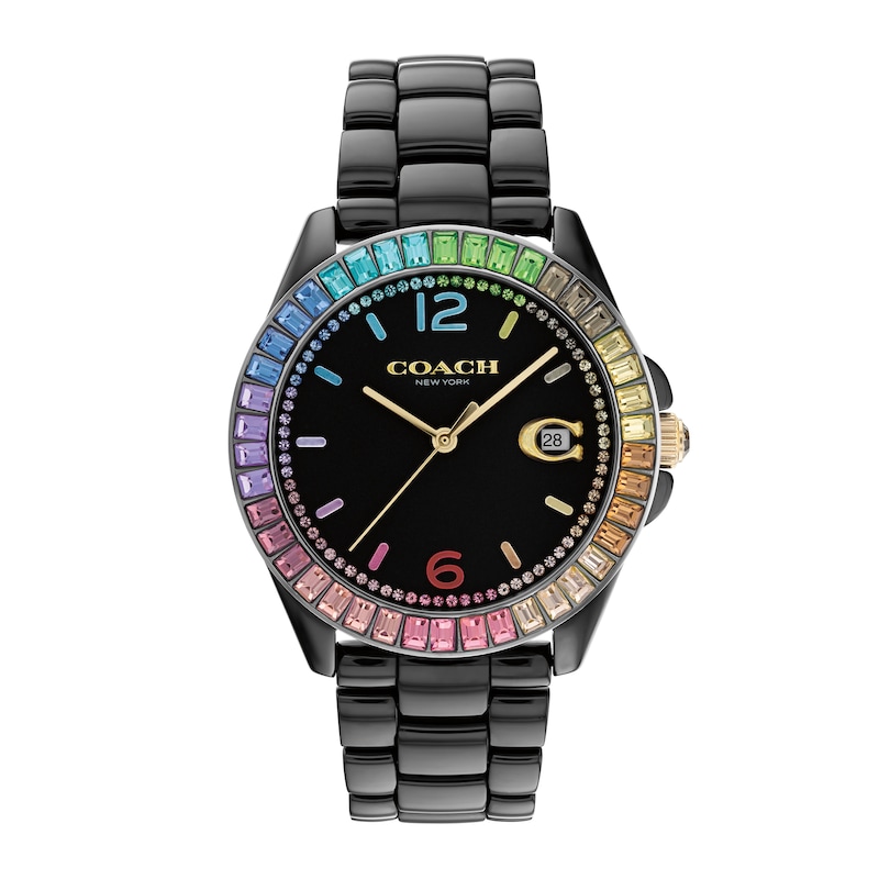 Coach Black Band‎ Watch. Rhinestones around the face Coach Black Band Watch. Rhinestones around the face main image 4