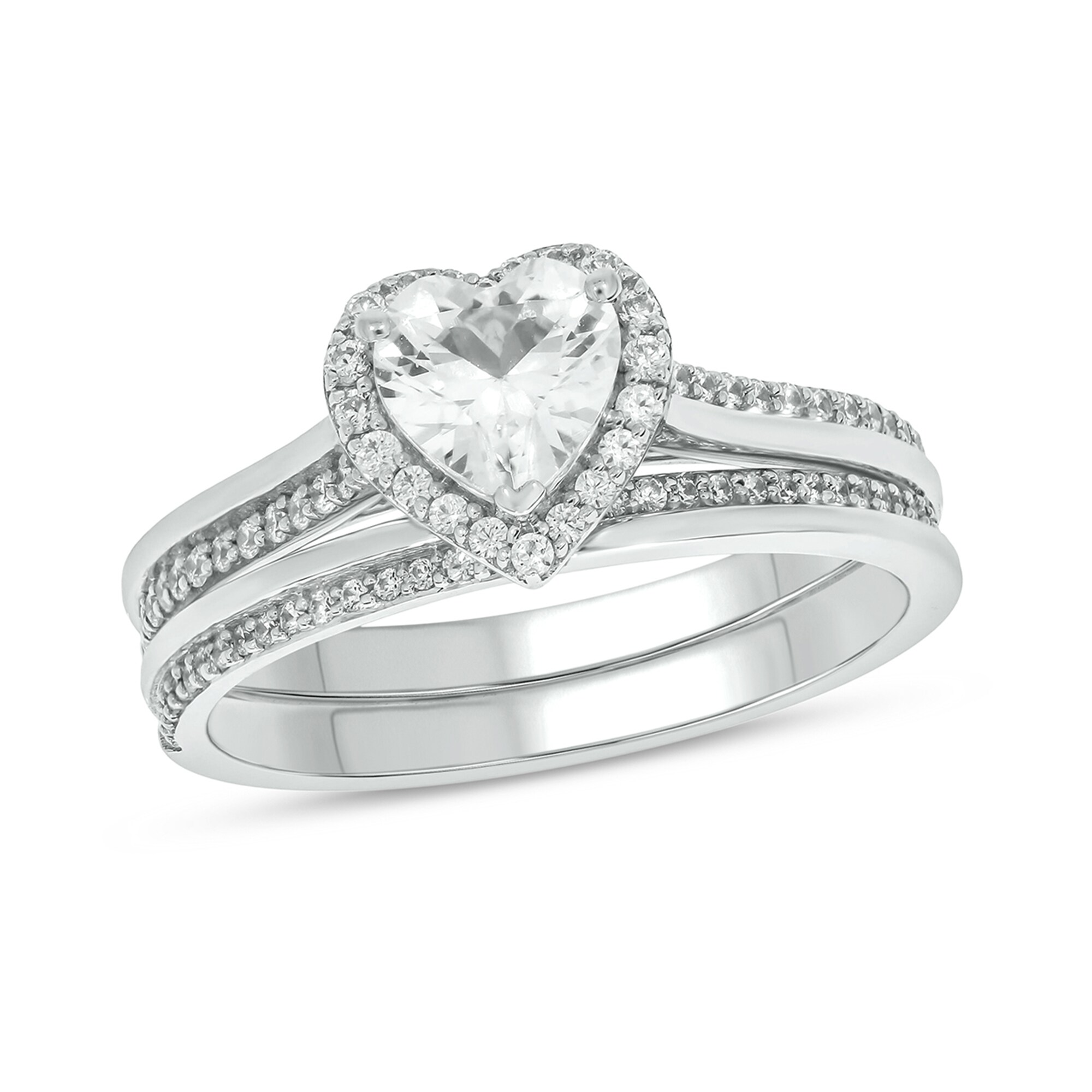 6.0mm Heart-Shaped White Lab-Created Sapphire and 1/3 CT. T.W.