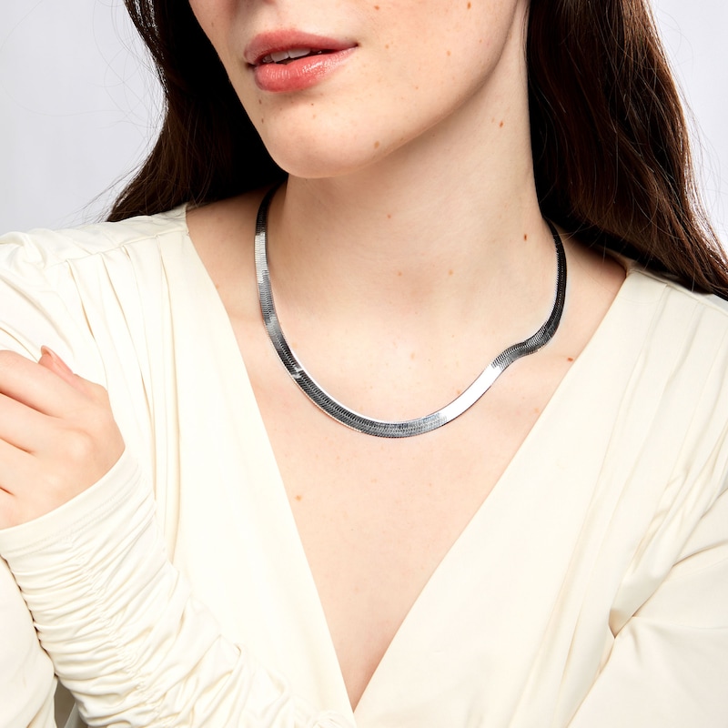 Diamond-Cut Herringbone Chain Necklace in Solid Sterling