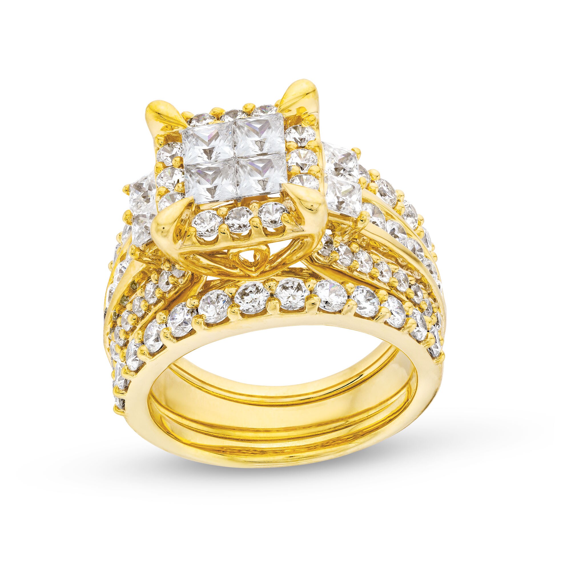 4 CT. T.W. Quad Princess-Cut Diamond Frame Tiered Three Piece