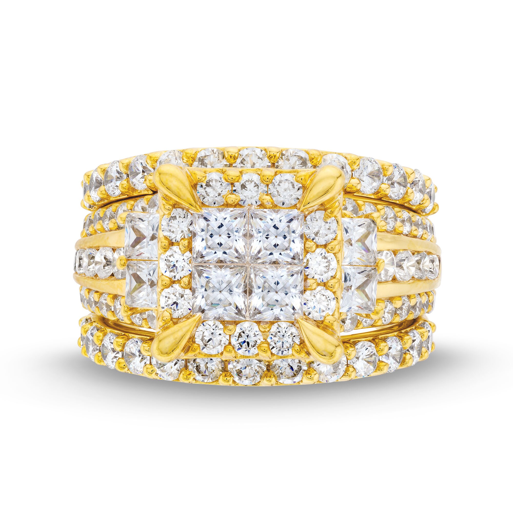 4 CT. T.W. Quad Princess-Cut Diamond Frame Tiered Three Piece