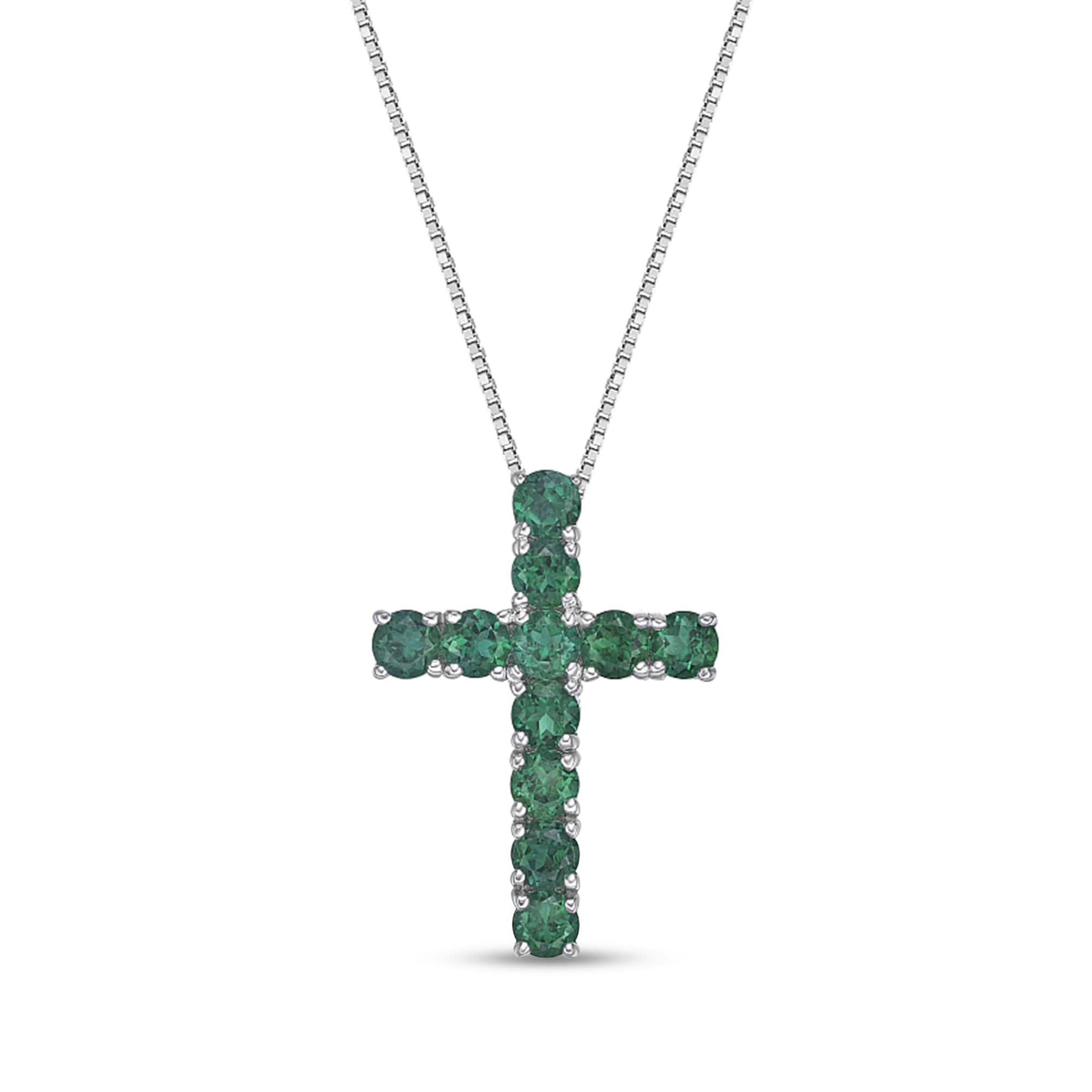 Lab-Created Emerald Cross Pendant in Sterling Silver | Zales Outlet